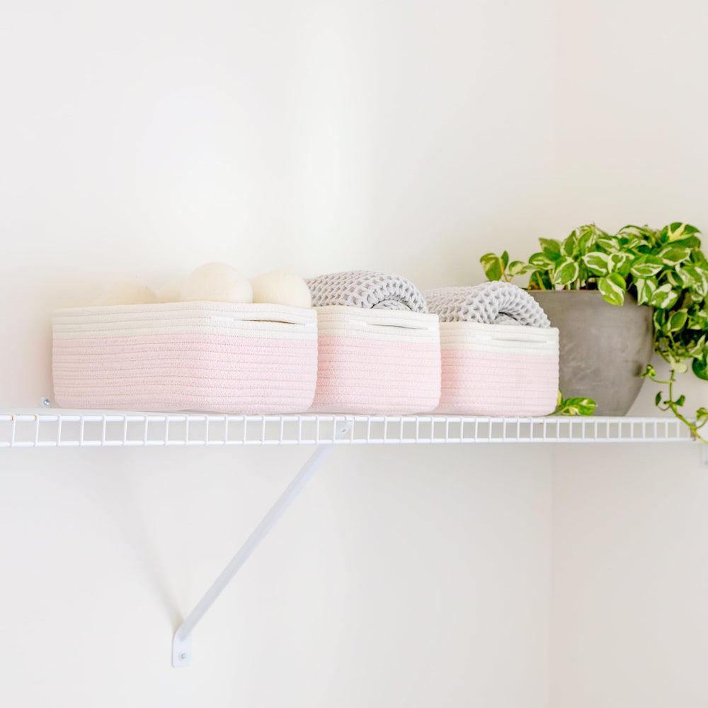 NaturalCozy closet shelf storage keeps small items neatly grouped.