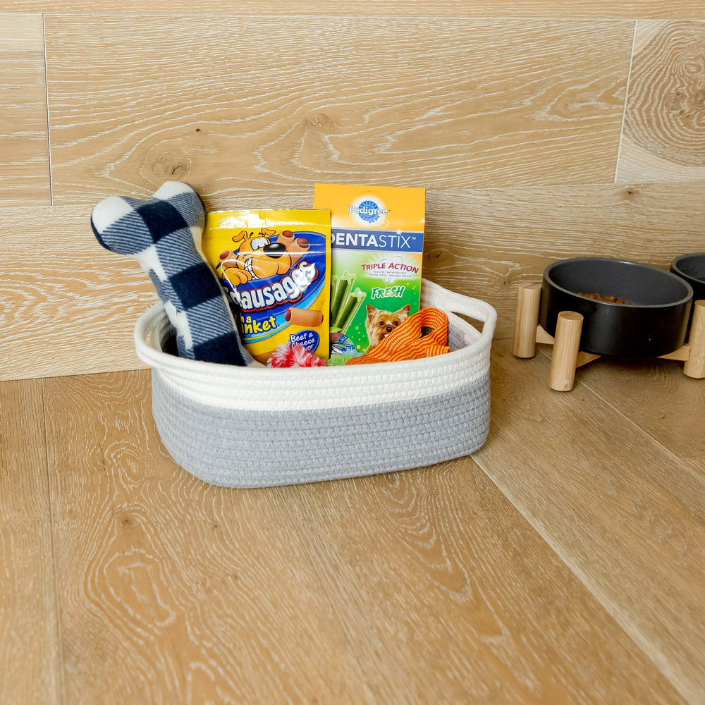 NaturalCozy surface-protecting basket blends with decor while reducing clutter