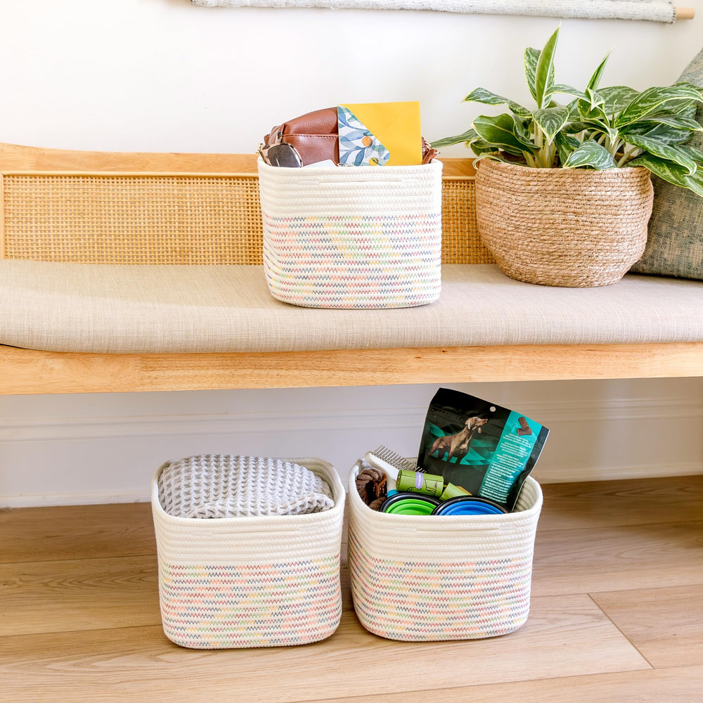 NaturalCozy compact storage solution for clutter-free shelves.