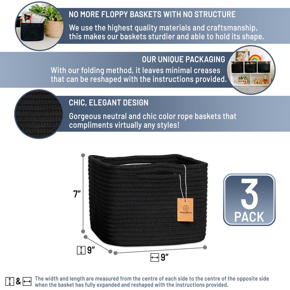 NaturalCozy cotton rope basket folding method shows easy shaping for storage.