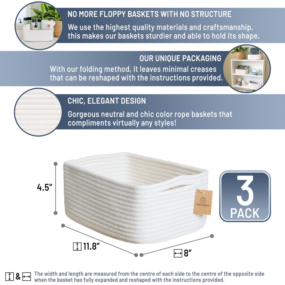 NaturalCozy cotton rope bin on closet shelf for neat clothing and accessories.