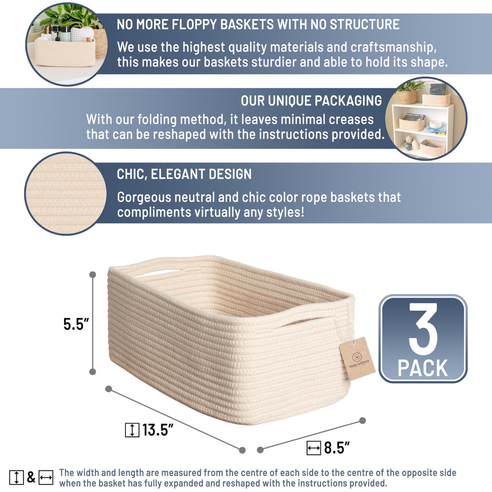 NaturalCozy cotton rope bins with folding structure for easy shaping