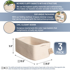 NaturalCozy cotton rope bins with folding structure for easy shaping