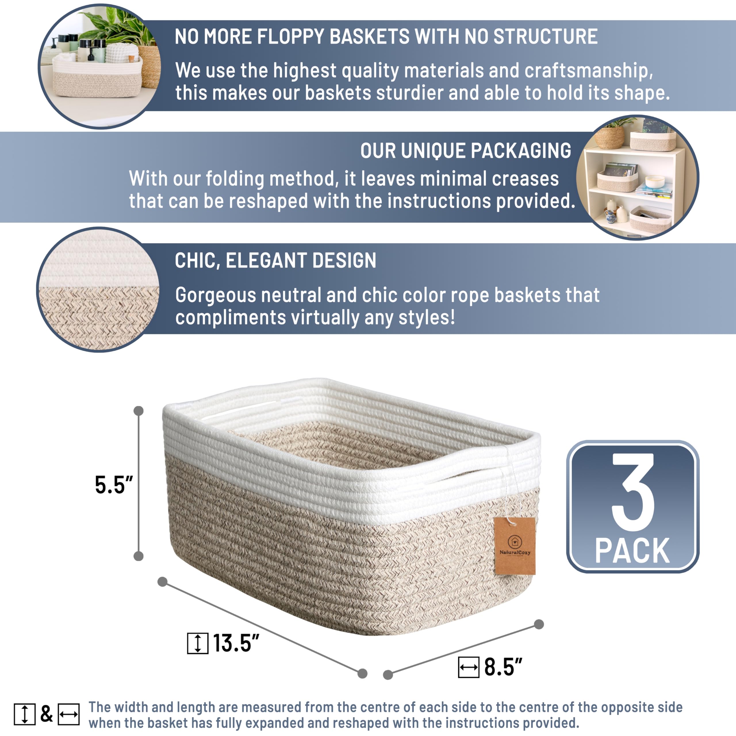 NaturalCozy cotton rope bins in nursery set offer sturdy organizers with soft, safe material.