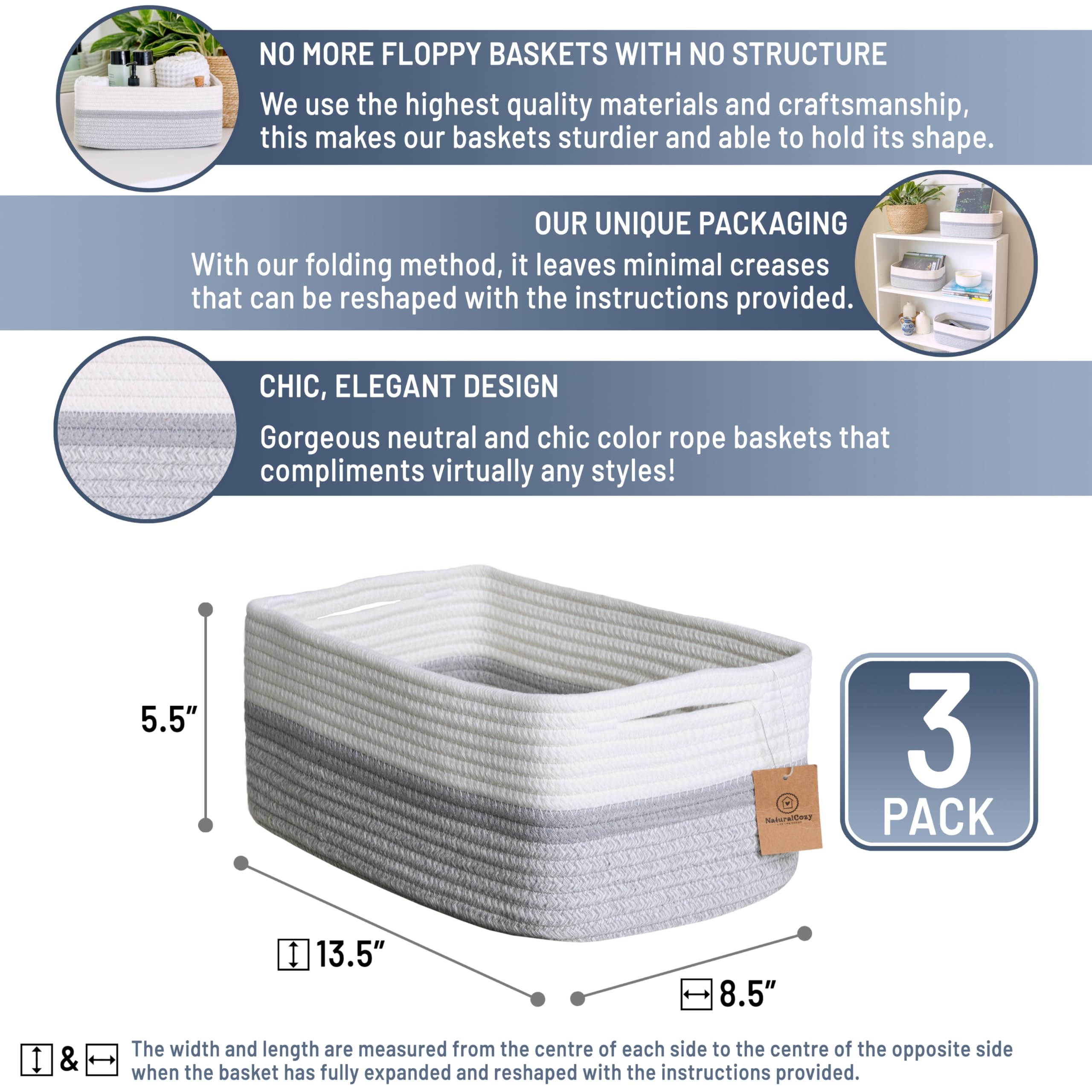 NaturalCozy cotton rope bins small organizers ideal for nursery and bathroom essentials