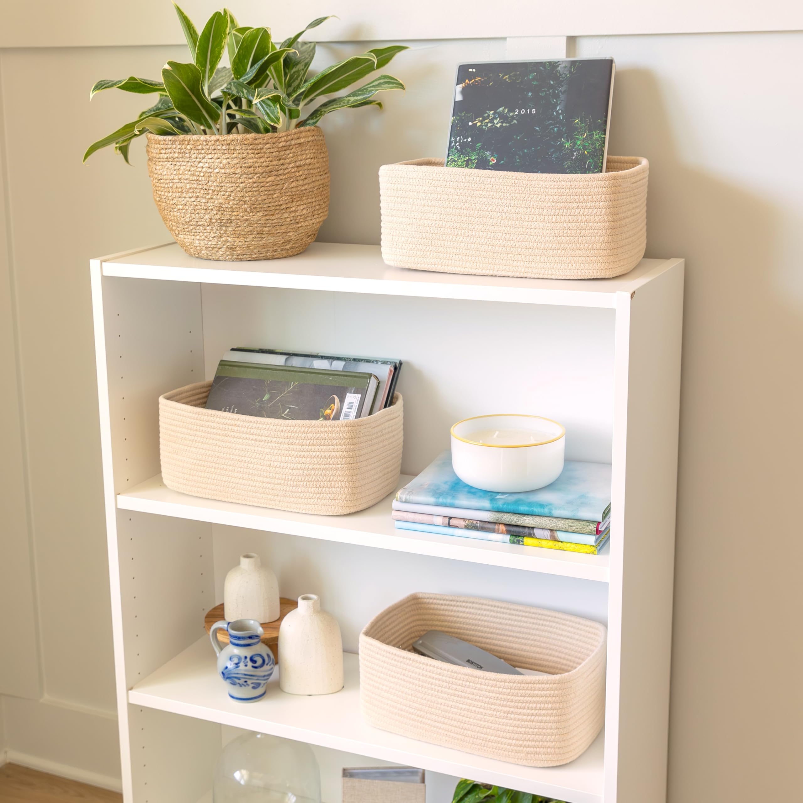 NaturalCozy hidden-handles baskets with reinforced stitching for heavy loads