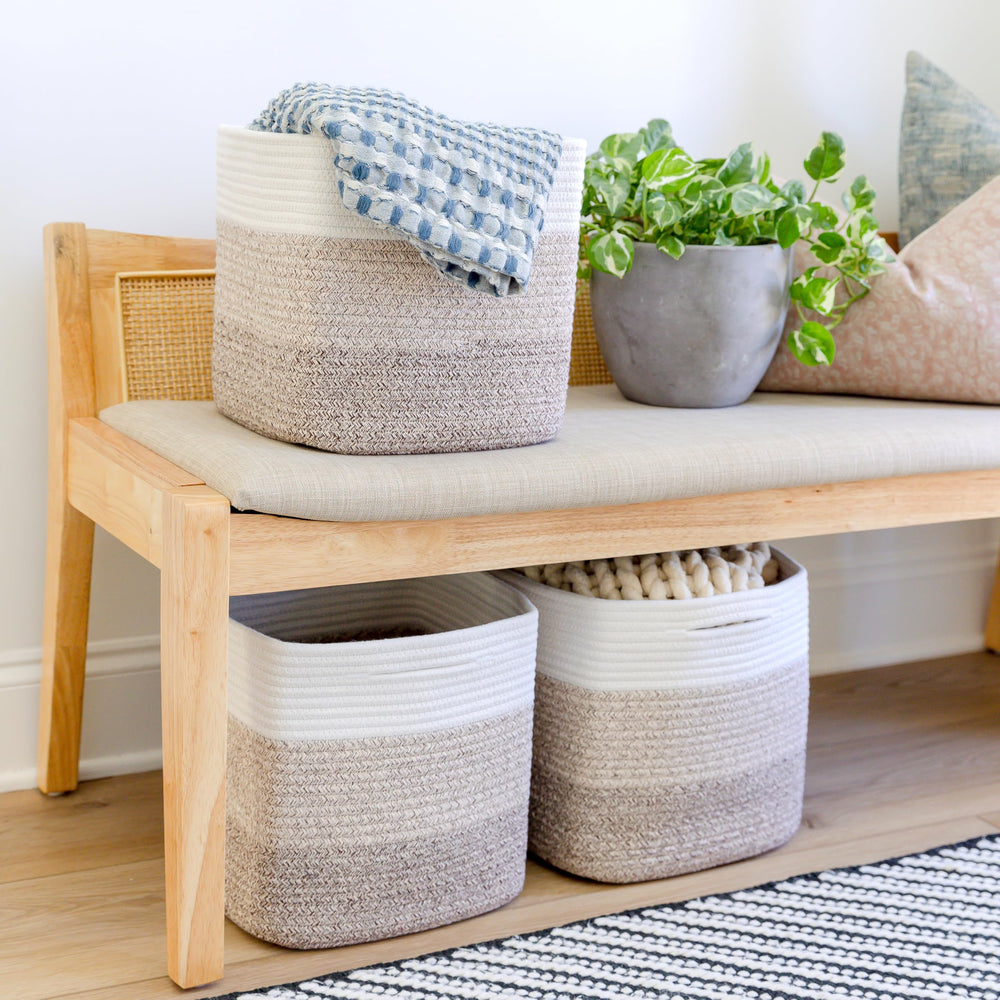 NaturalCozy hidden reinforced handles blend with rope basket.