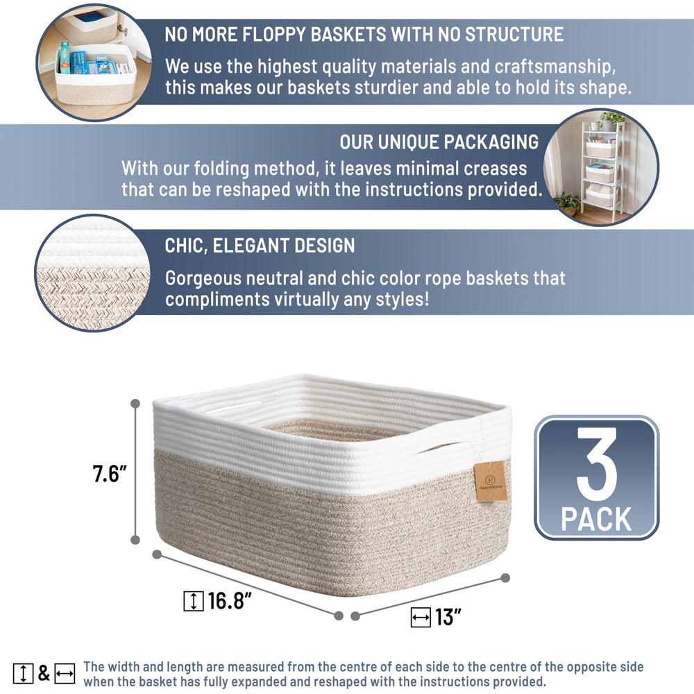 NaturalCozy basket with reinforced hidden handles for easy lifting