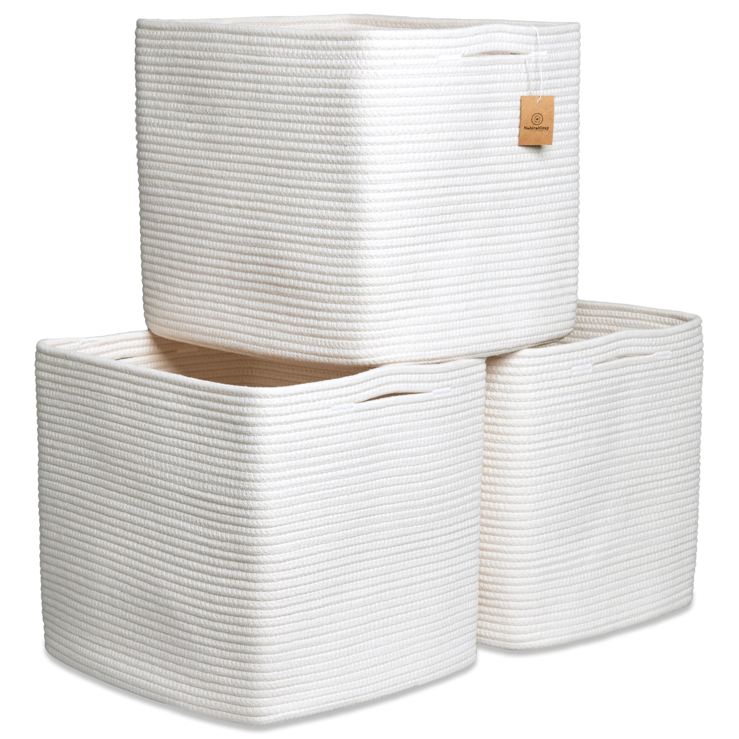 NaturalCozy Kallax bin made of cotton rope folds neatly for tidy toy storage