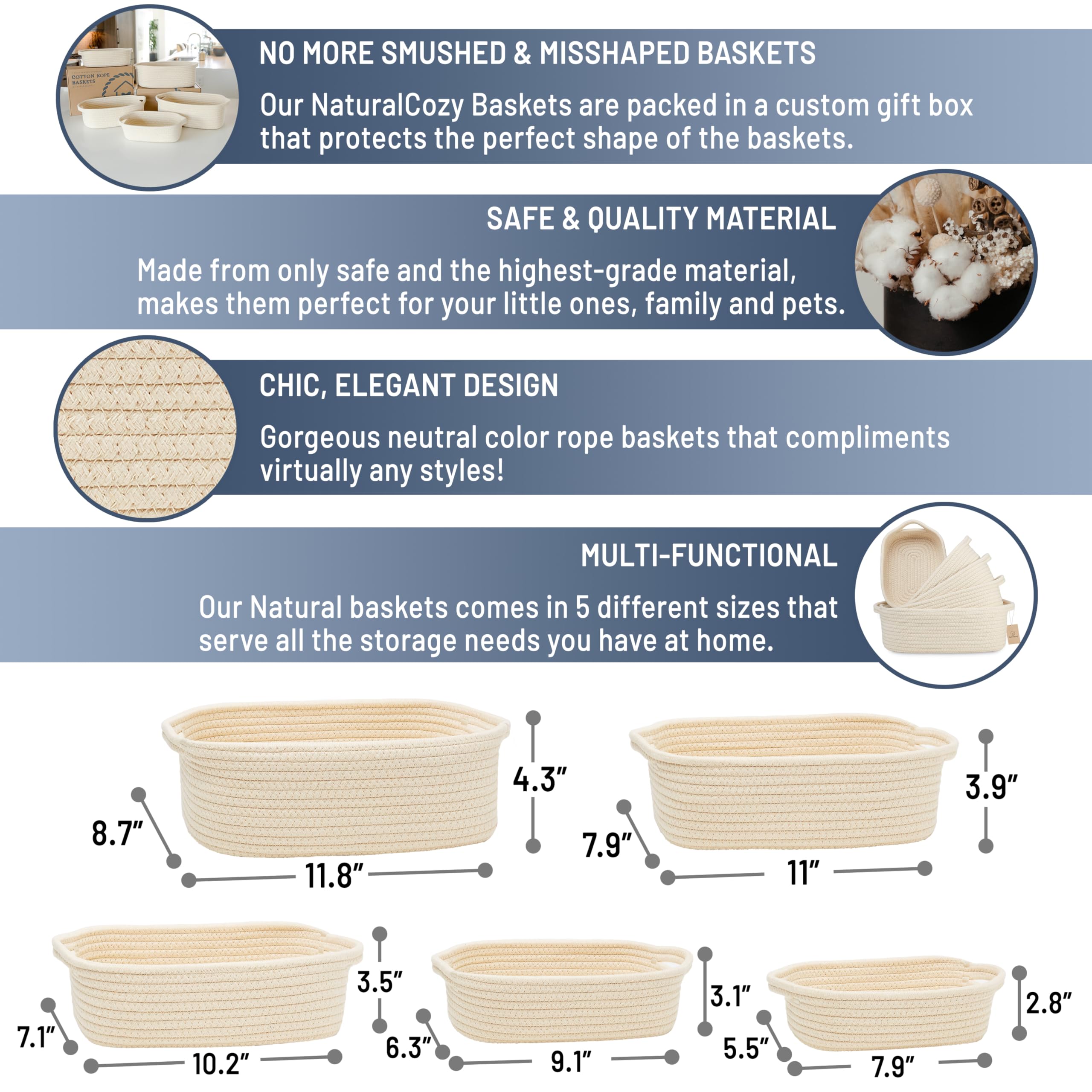 NaturalCozy largest rectangle basket for Montessori display or fruit storage