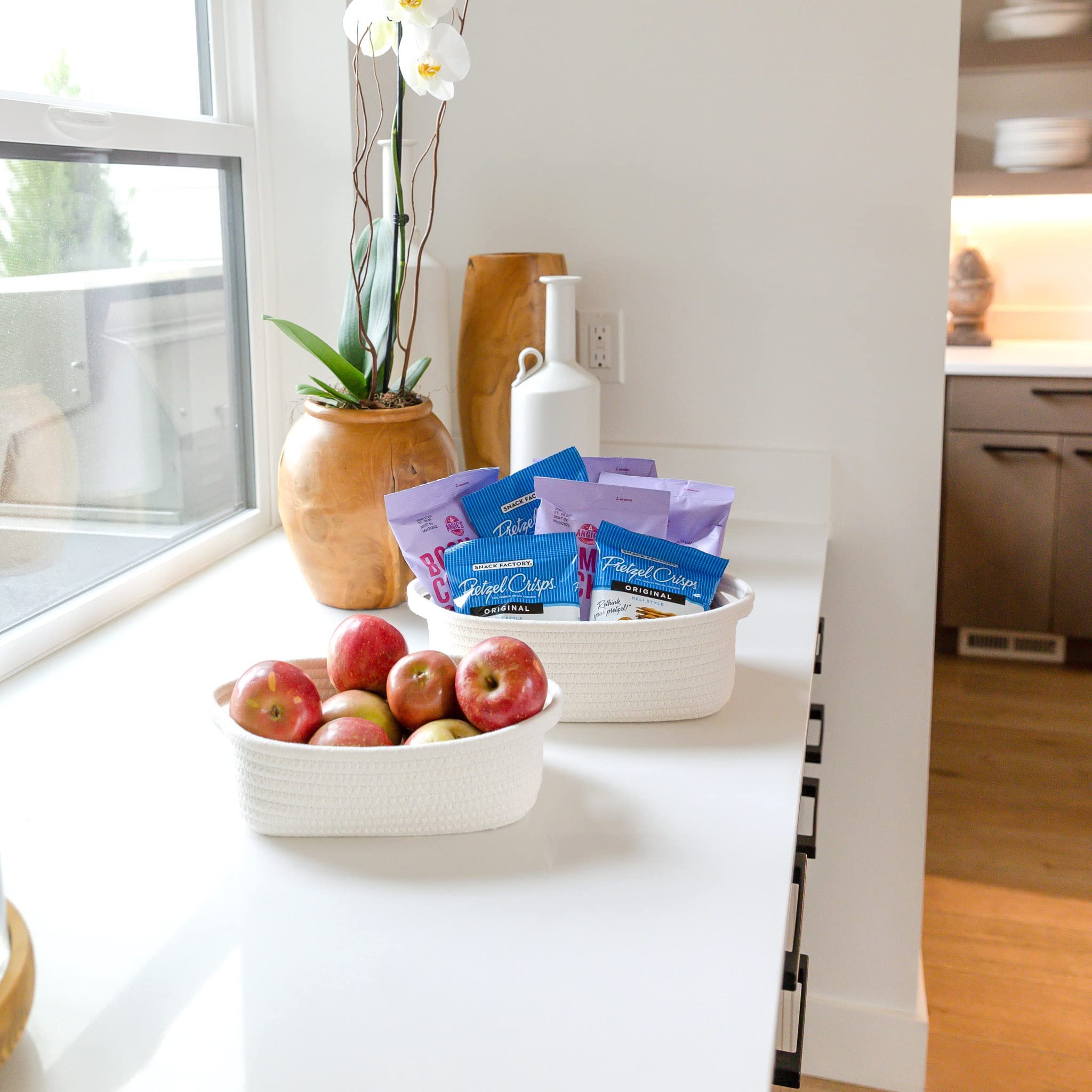 NaturalCozy medium rectangle basket used as bathroom hand towel holder.