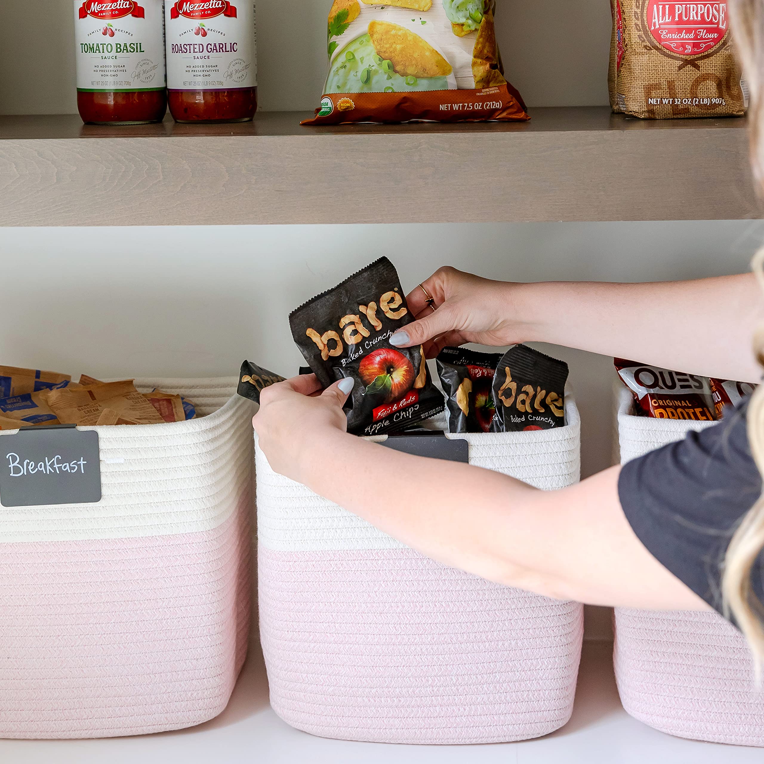 NaturalCozy 11-inch storage cube on shelves keeps blankets neatly organized