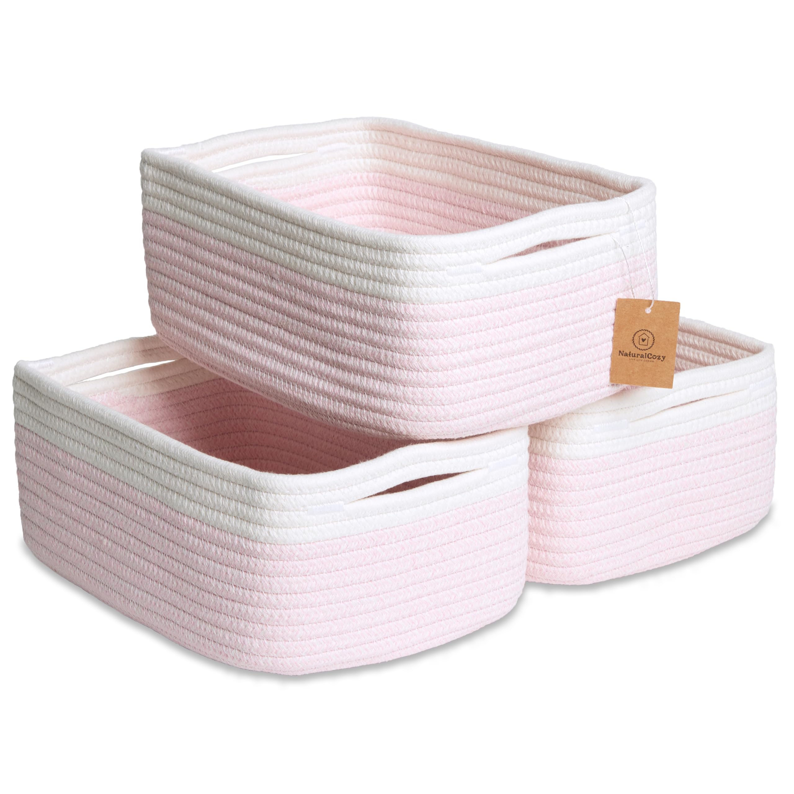 NaturalCozy rectangle basket 3-pack keeps shelves tidy for easy storage.