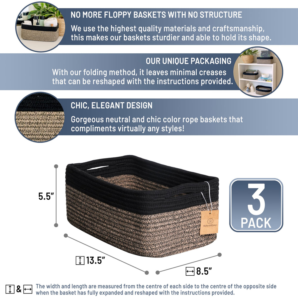 NaturalCozy rectangle basket for compact storage on shelves and desks.