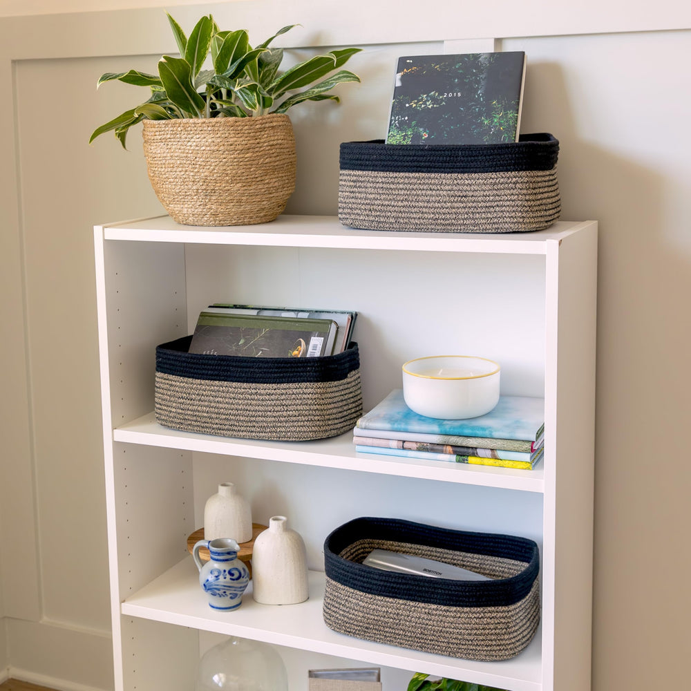NaturalCozy cotton rope material emphasizes sturdy storage in any room.