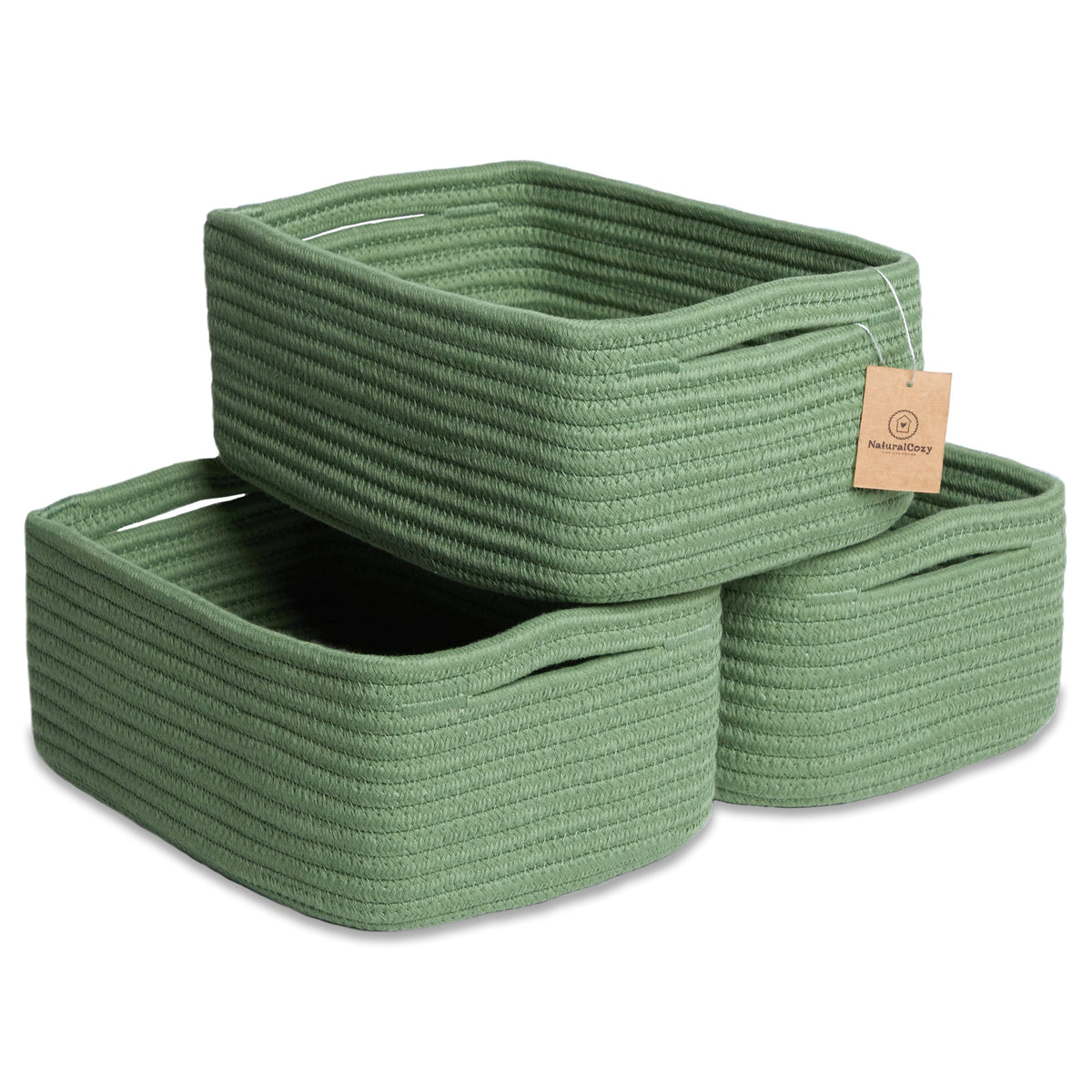 NaturalCozy rectangle basket with firm structure for tidy shelves.