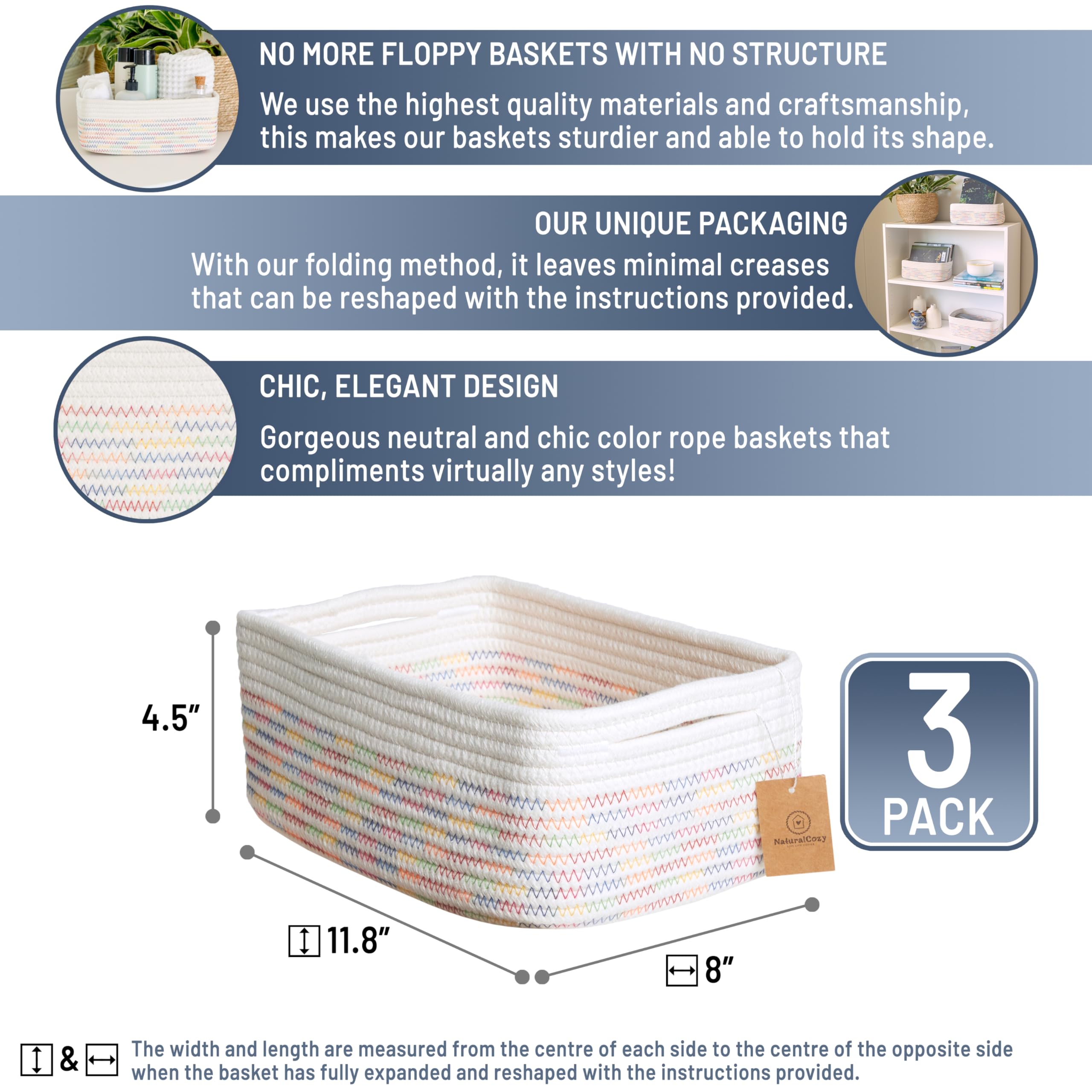 NaturalCozy rectangle basket folding method demonstrates easy shaping for custom fits.