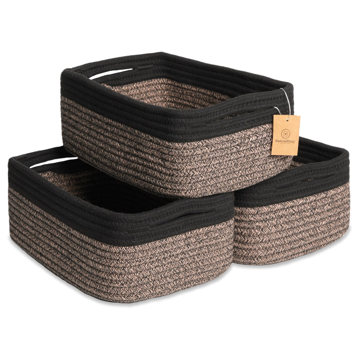 NaturalCozy rectangle basket demonstrates sturdy shape for tidy shelves
