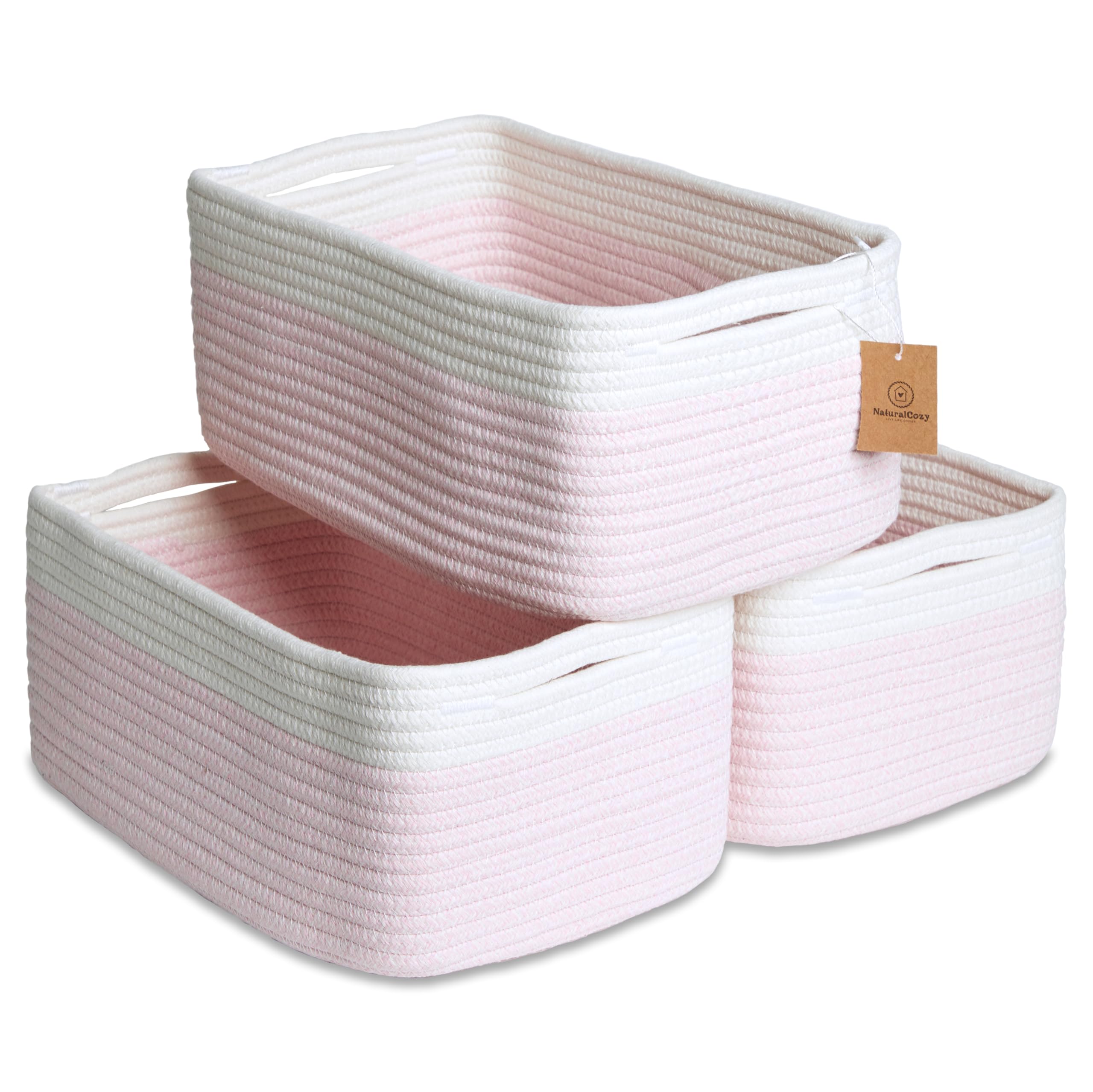 NaturalCozy rectangle basket with folding method keeps shape tidy for organized shelves.