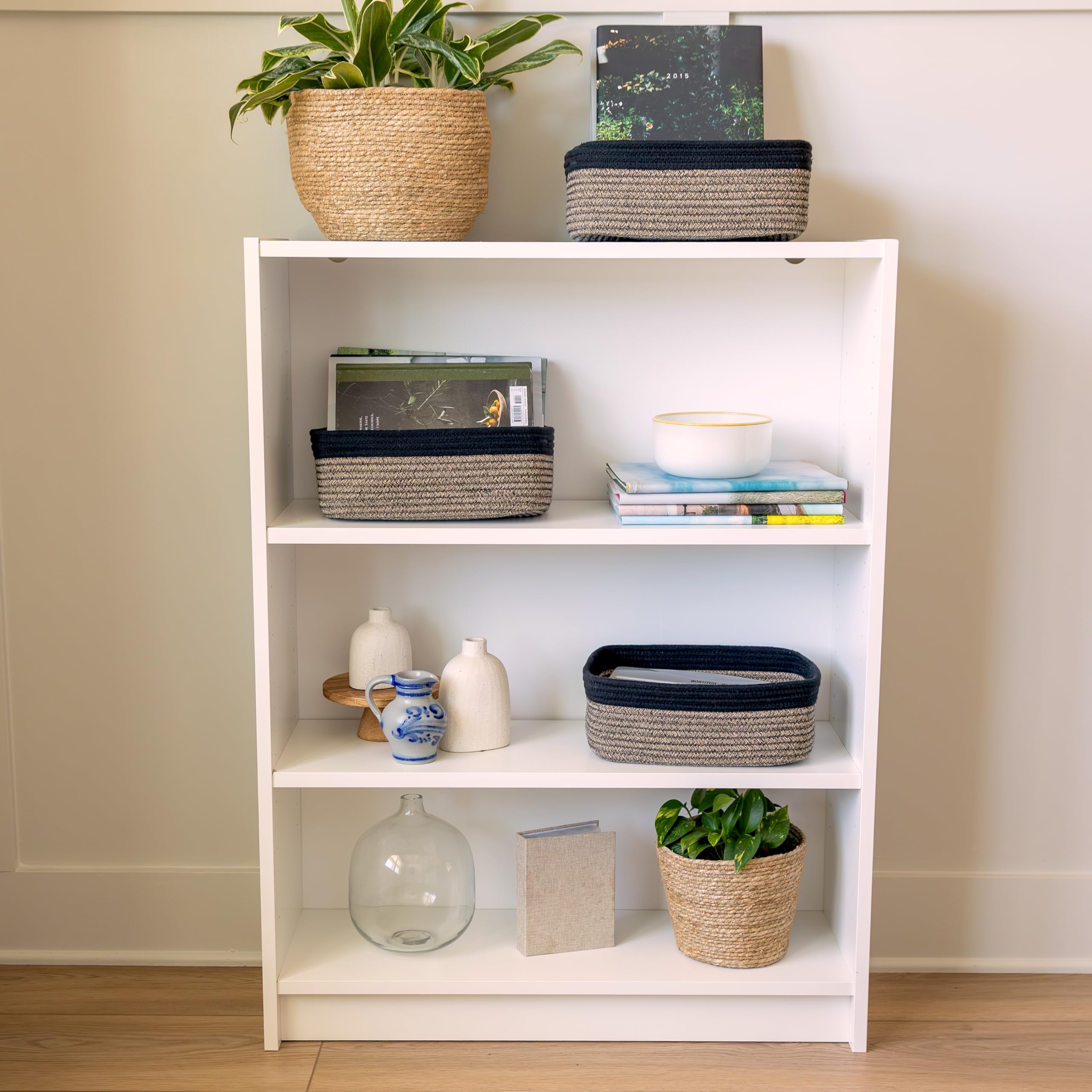 NaturalCozy rectangle basket shows hidden handles integrated for clean look
