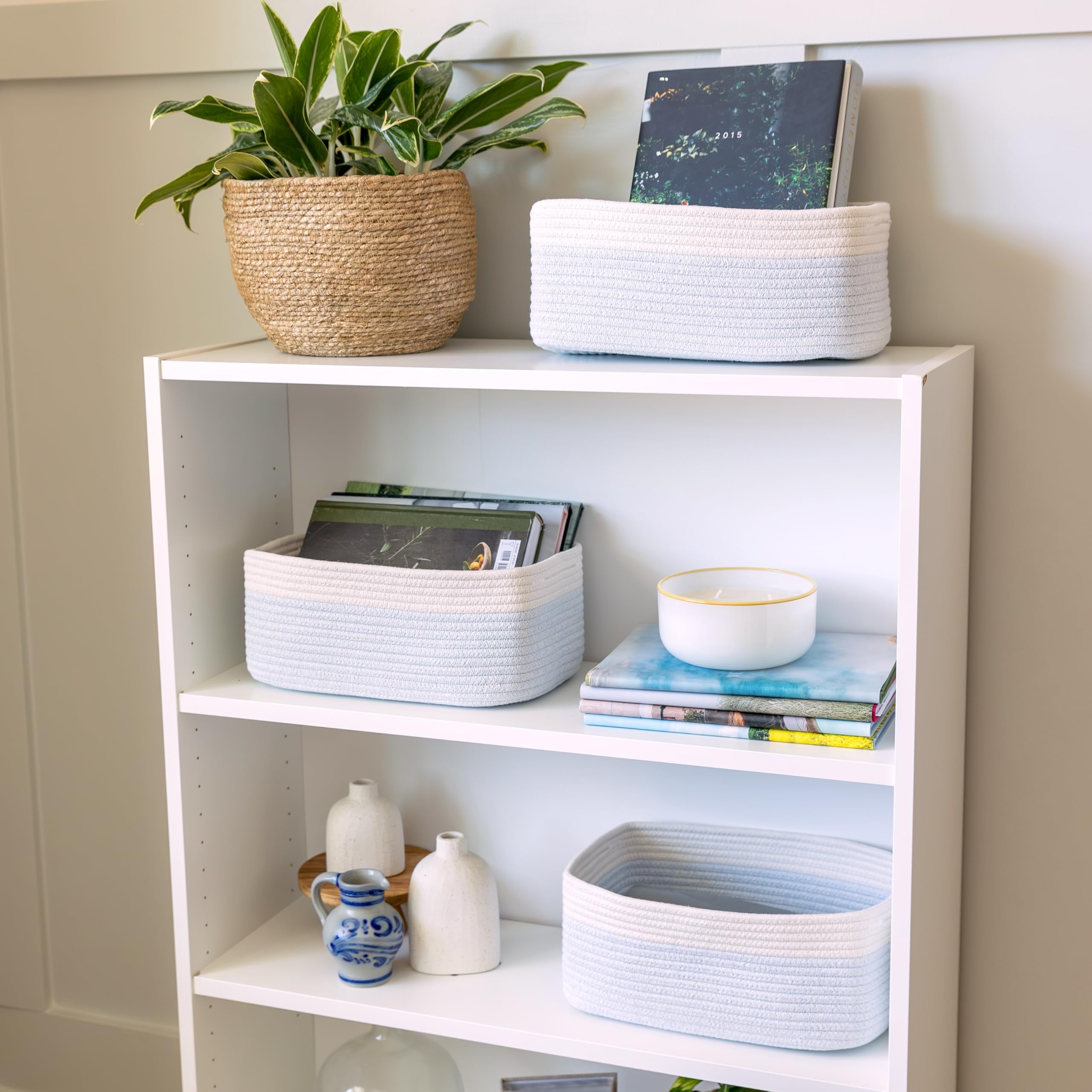 NaturalCozy rectangle-bin hidden handles blending with decor for neat storage.