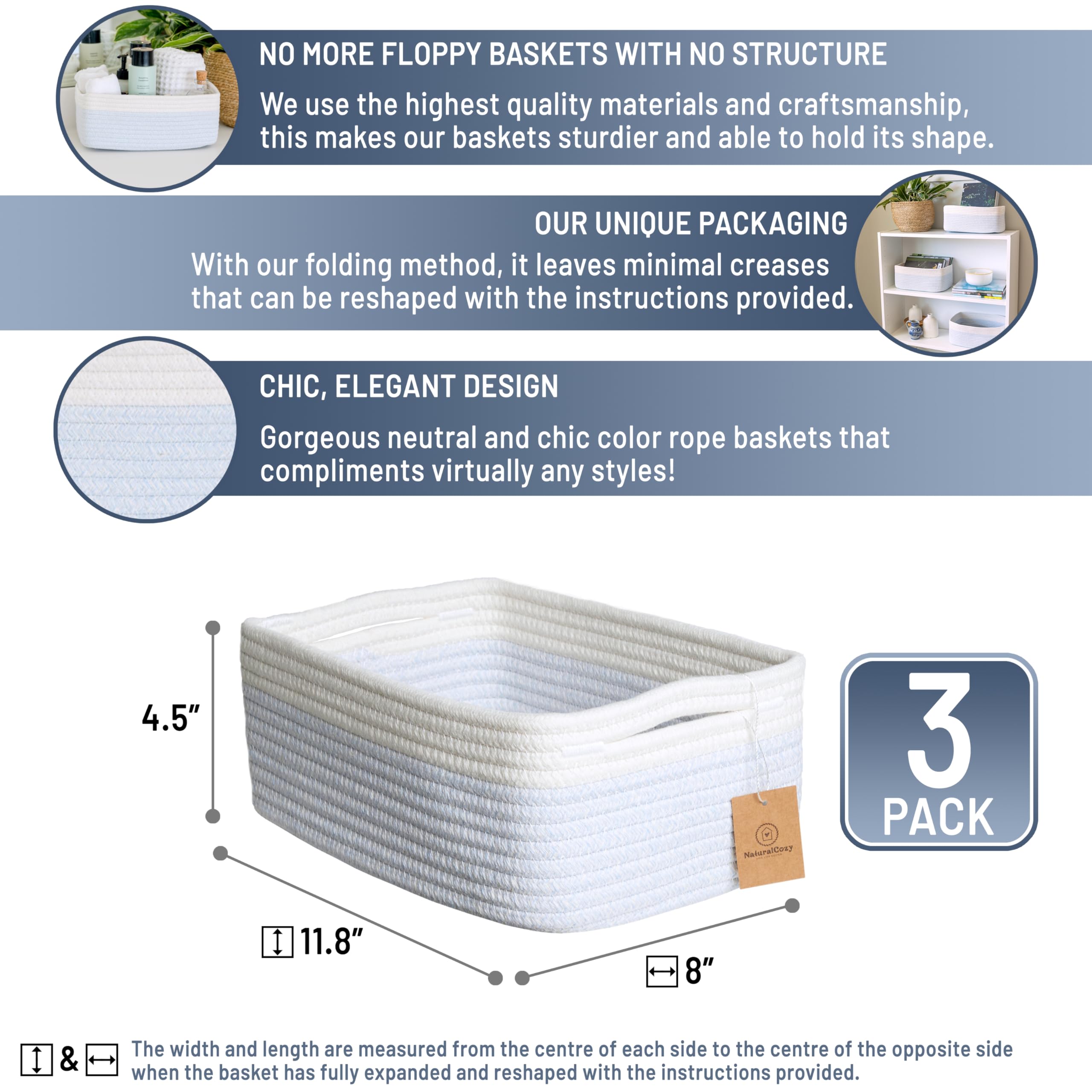NaturalCozy rectangle basket hidden handles blend with clean, easy access.