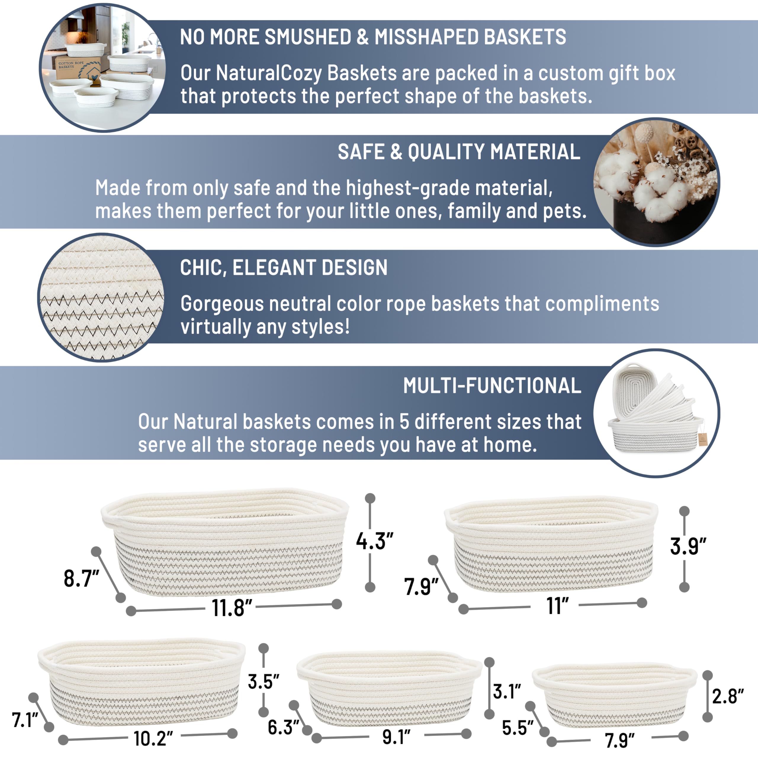 NaturalCozy largest rectangle basket displayed for Montessori-ready toy or fruit storage