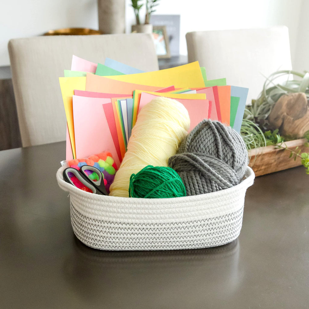 NaturalCozy Montessori-toy storage rectangle basket shown in a tidy nursery
