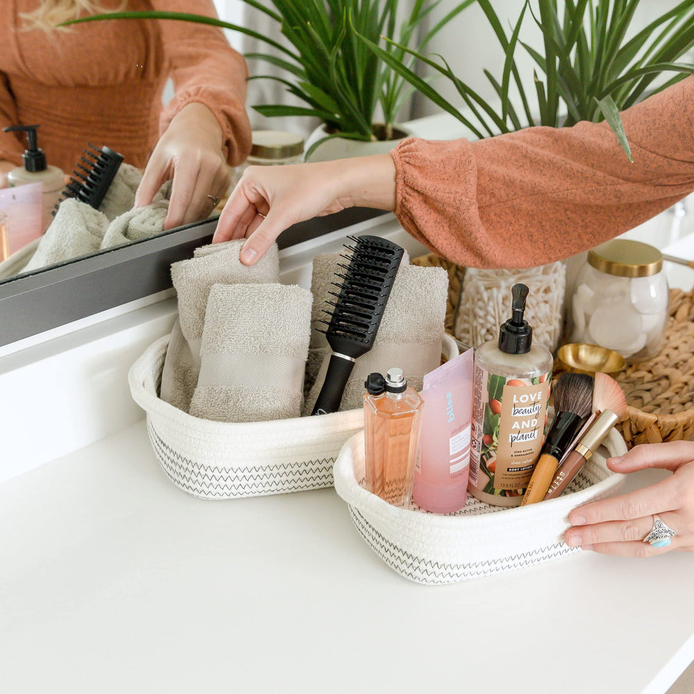 NaturalCozy neutral-toned rectangle basket complements boho to modern decor