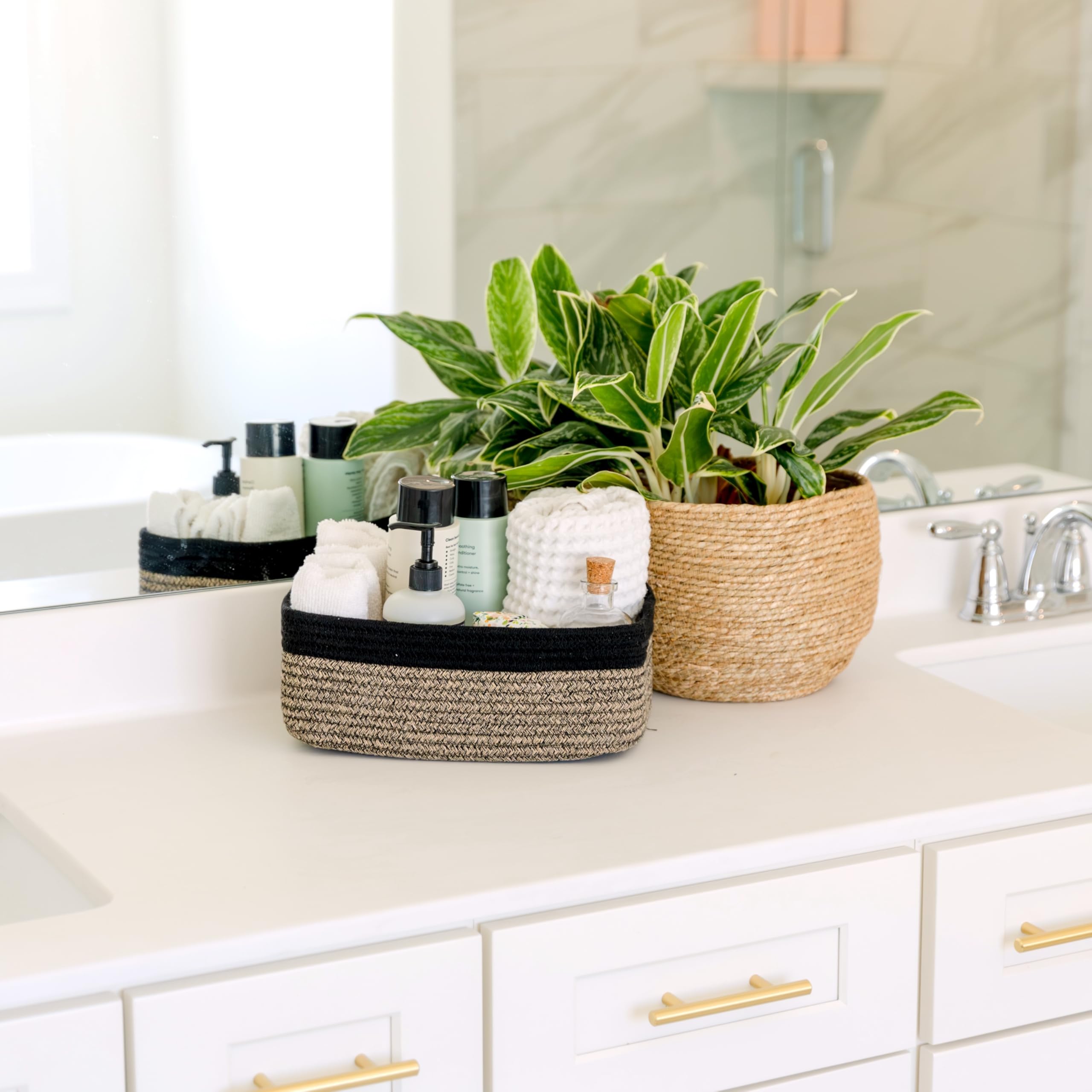 NaturalCozy nursery setup with rectangle basket storing toys