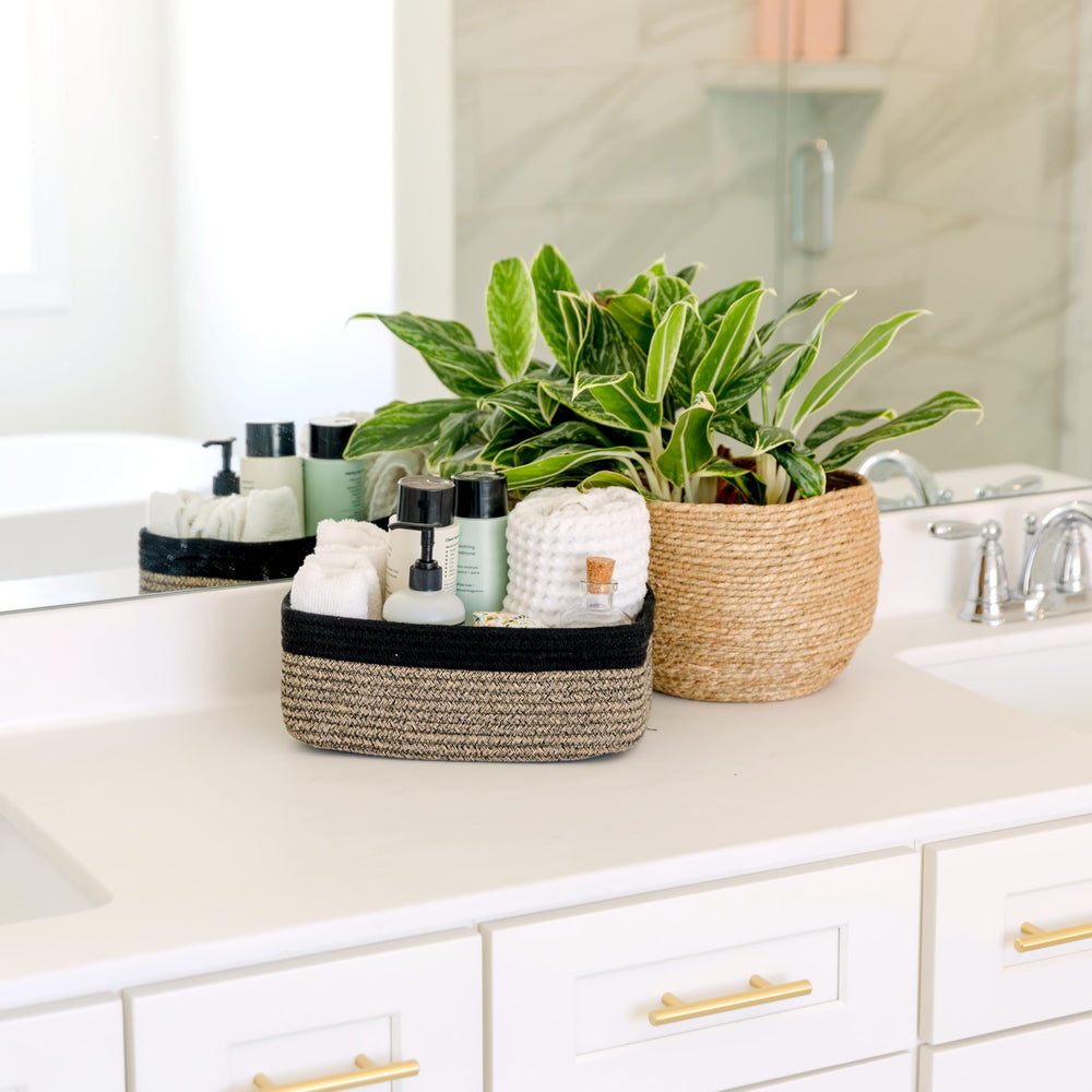 NaturalCozy nursery setup with rectangle basket storing toys