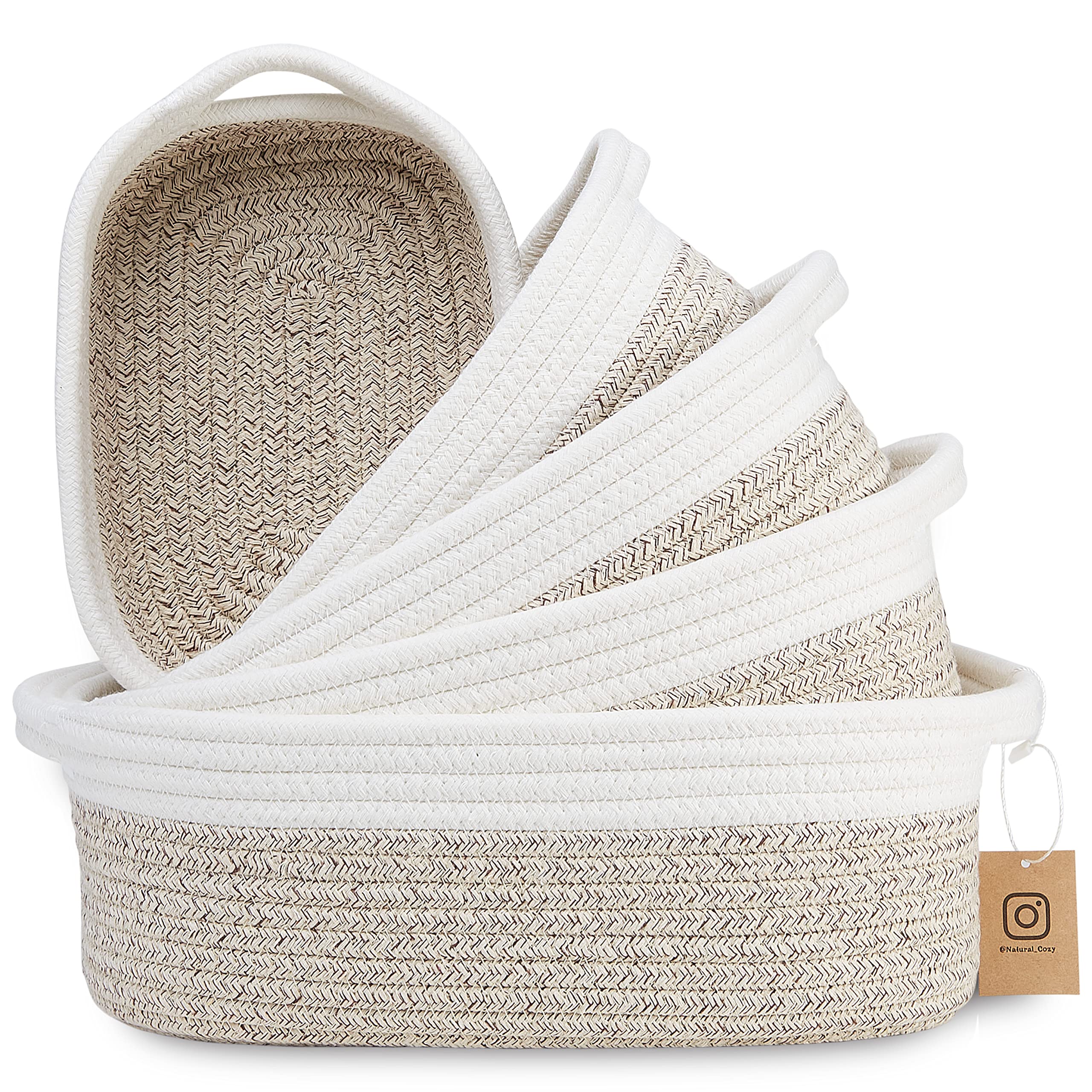 NaturalCozy rectangle basket set largest display for Montessori shelves and neat countertop fruit.
