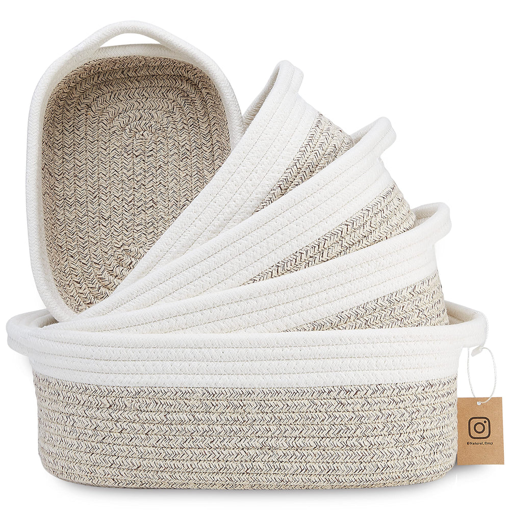 NaturalCozy rectangle basket set largest display for Montessori shelves and neat countertop fruit.