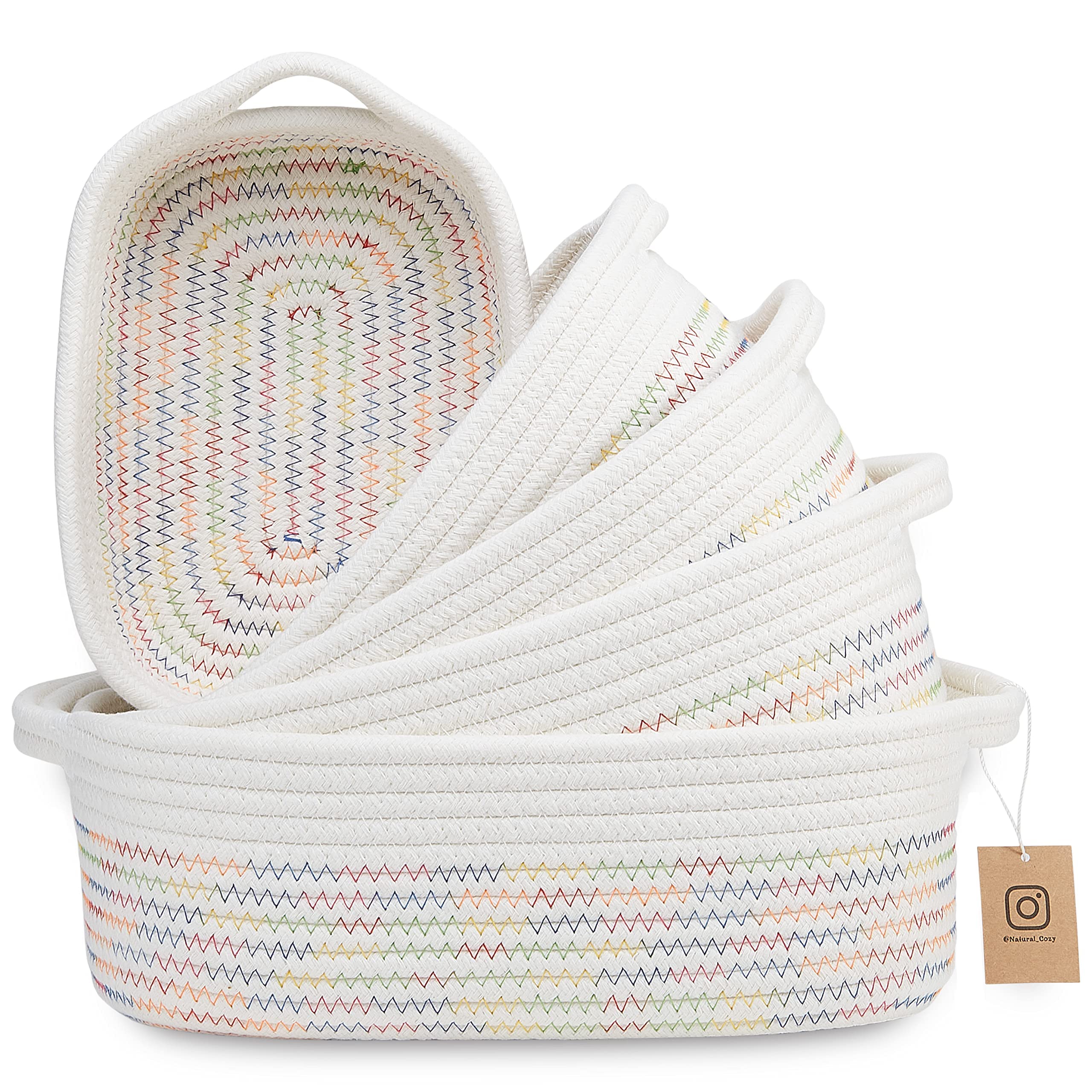 NaturalCozy rectangle basket set largest, sturdy storage for toys or fruit display.