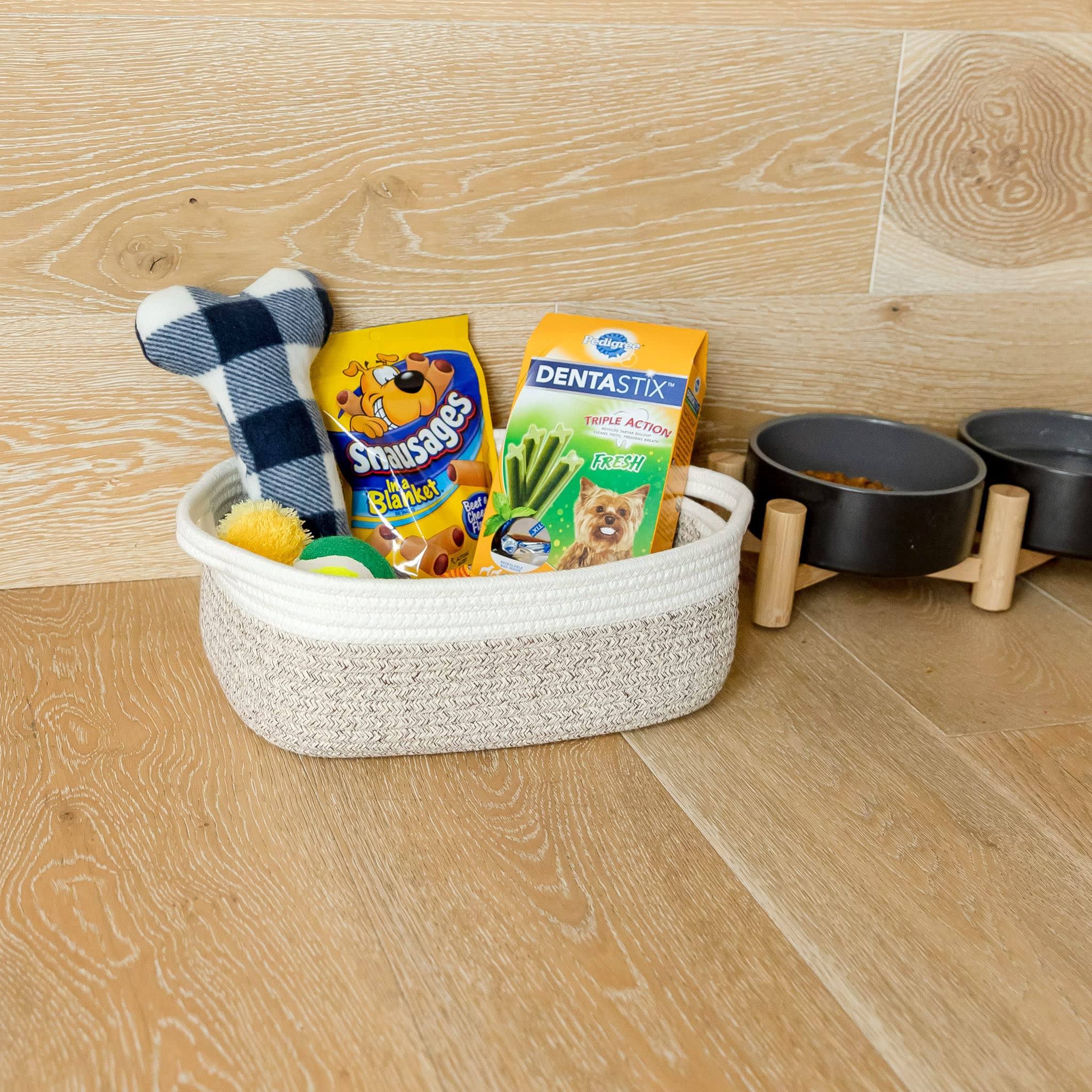 NaturalCozy rectangle basket set medium baskets for cat toys and easy grab-and-go organization.