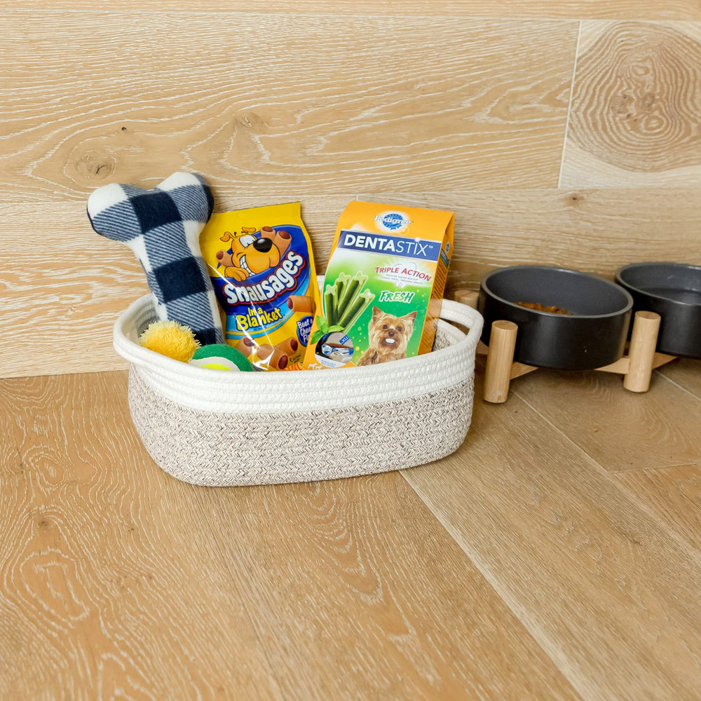 NaturalCozy rectangle basket set medium baskets for cat toys and easy grab-and-go organization.