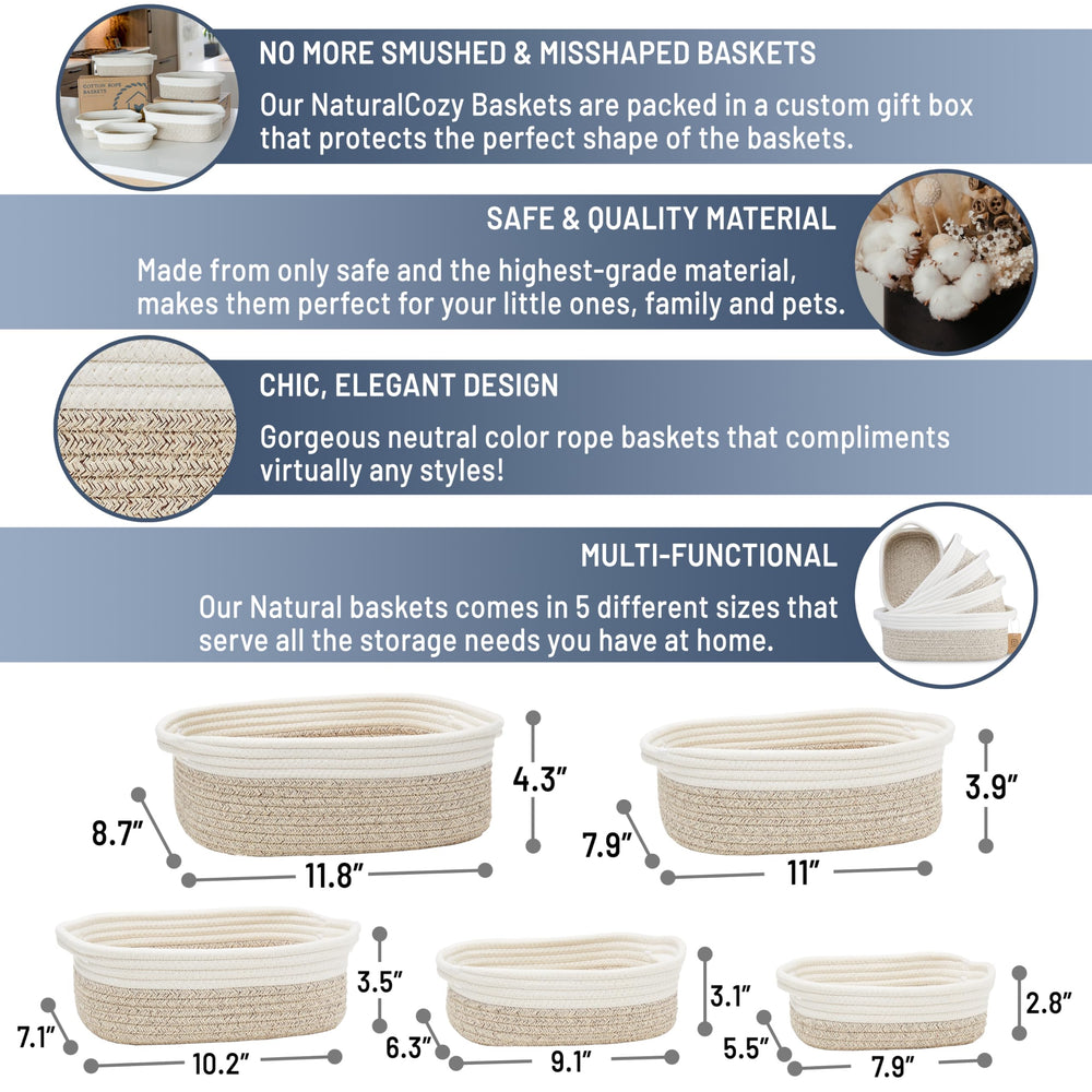 NaturalCozy rectangle basket set mid-size storage basket for bathroom towels and tidy spaces.
