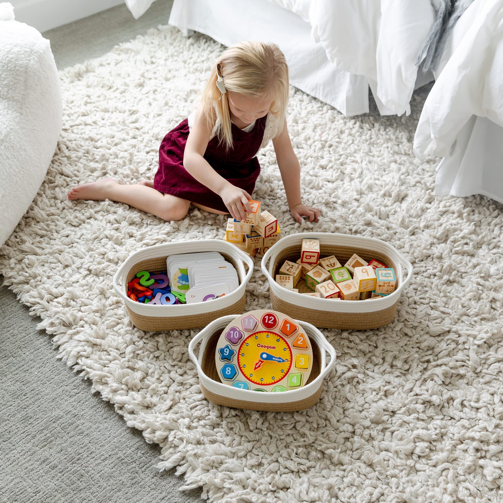 NaturalCozy mid-size rectangle basket ideal for toy storage with sturdy handles.