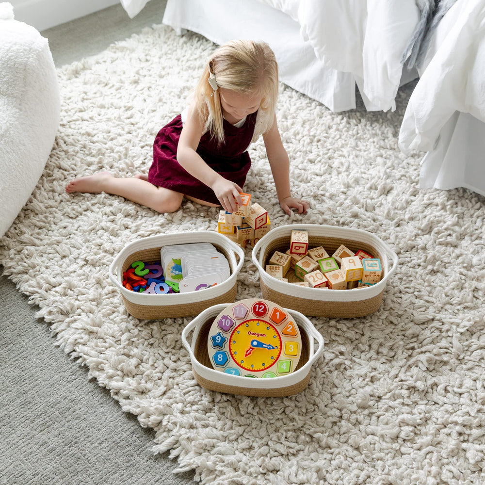 NaturalCozy mid-size rectangle basket ideal for toy storage with sturdy handles.