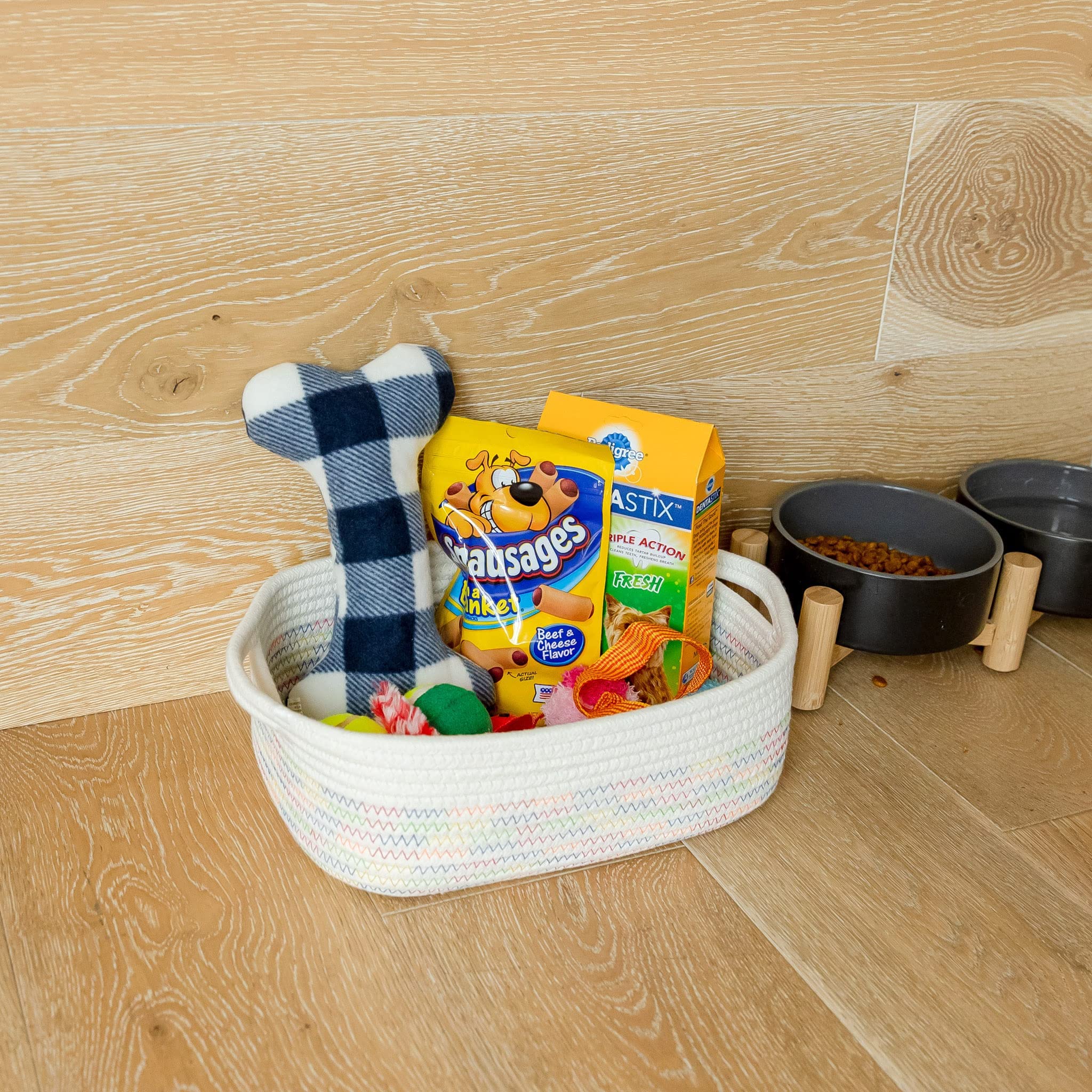 NaturalCozy nursery toy storage with soft rope texture.