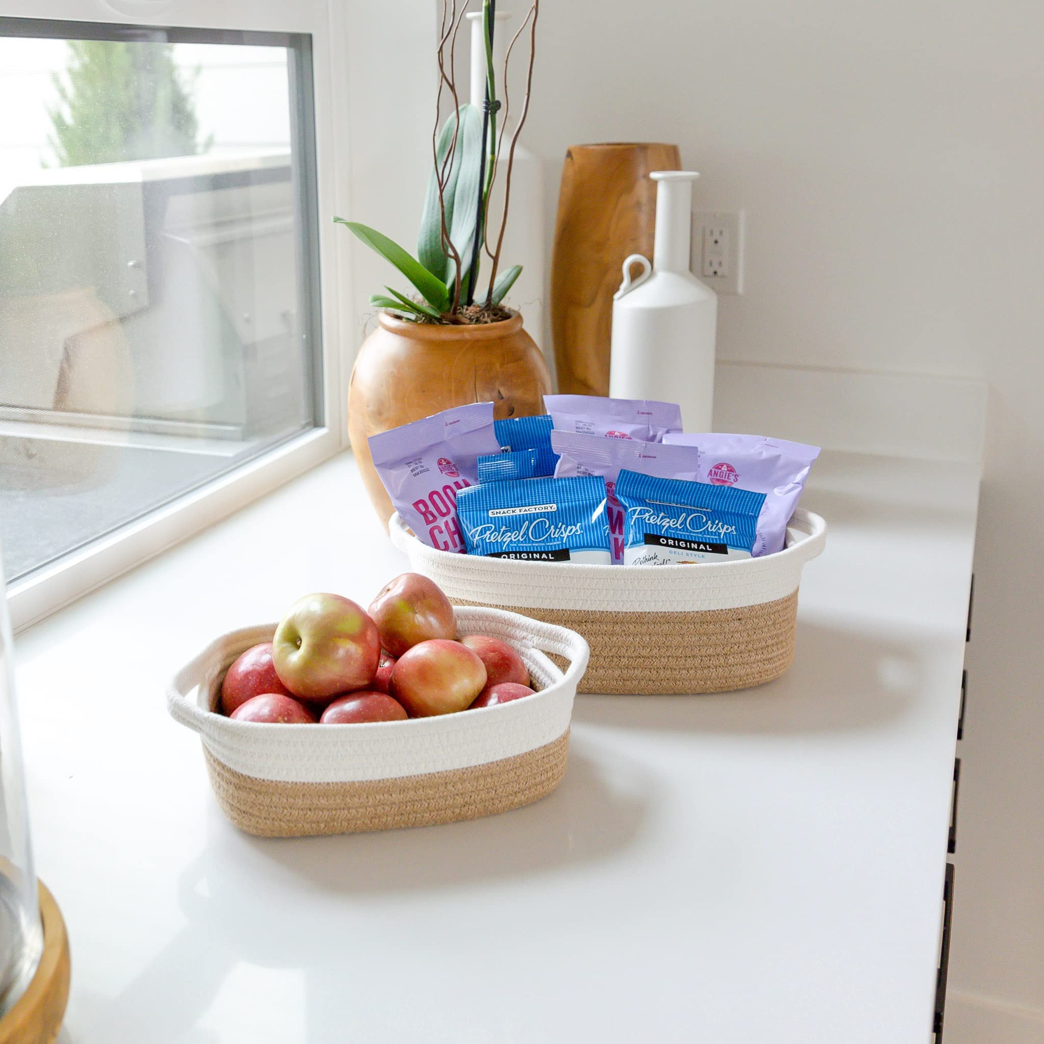 NaturalCozy second-largest rectangle basket used for countertop fruit or towels.