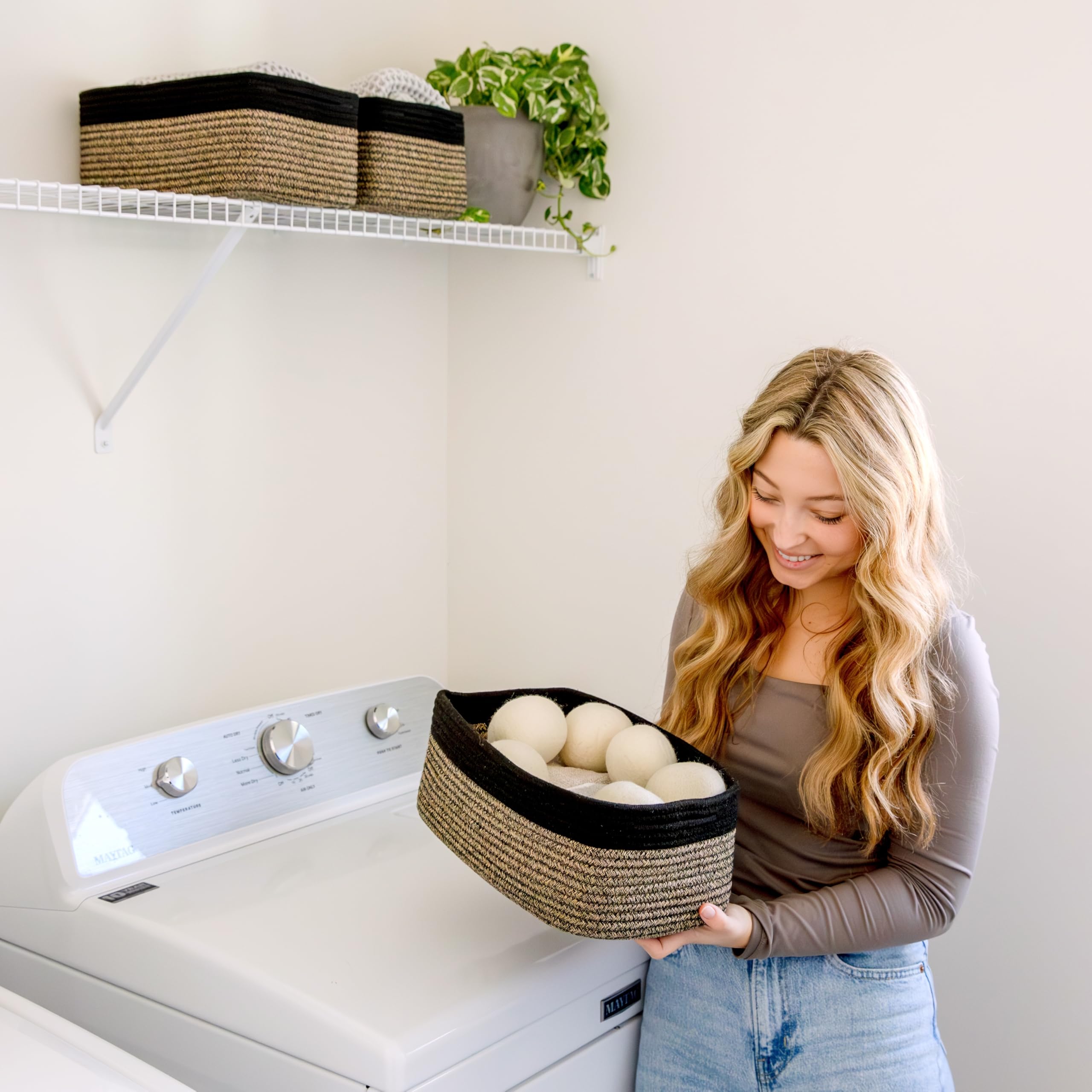NaturalCozy shelf basket complements decor while maximizing vertical space.