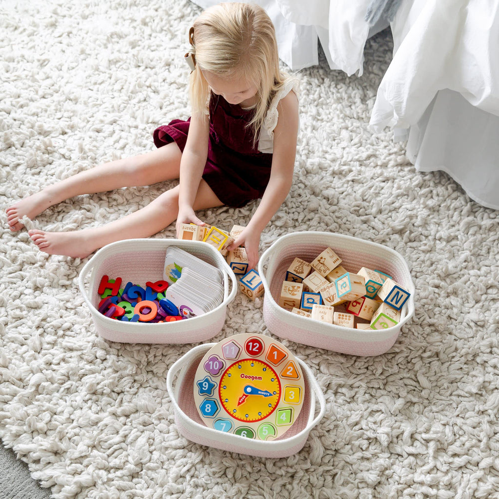 NaturalCozy small rectangle basket holds cosmetics or remote controls in a tidy space.