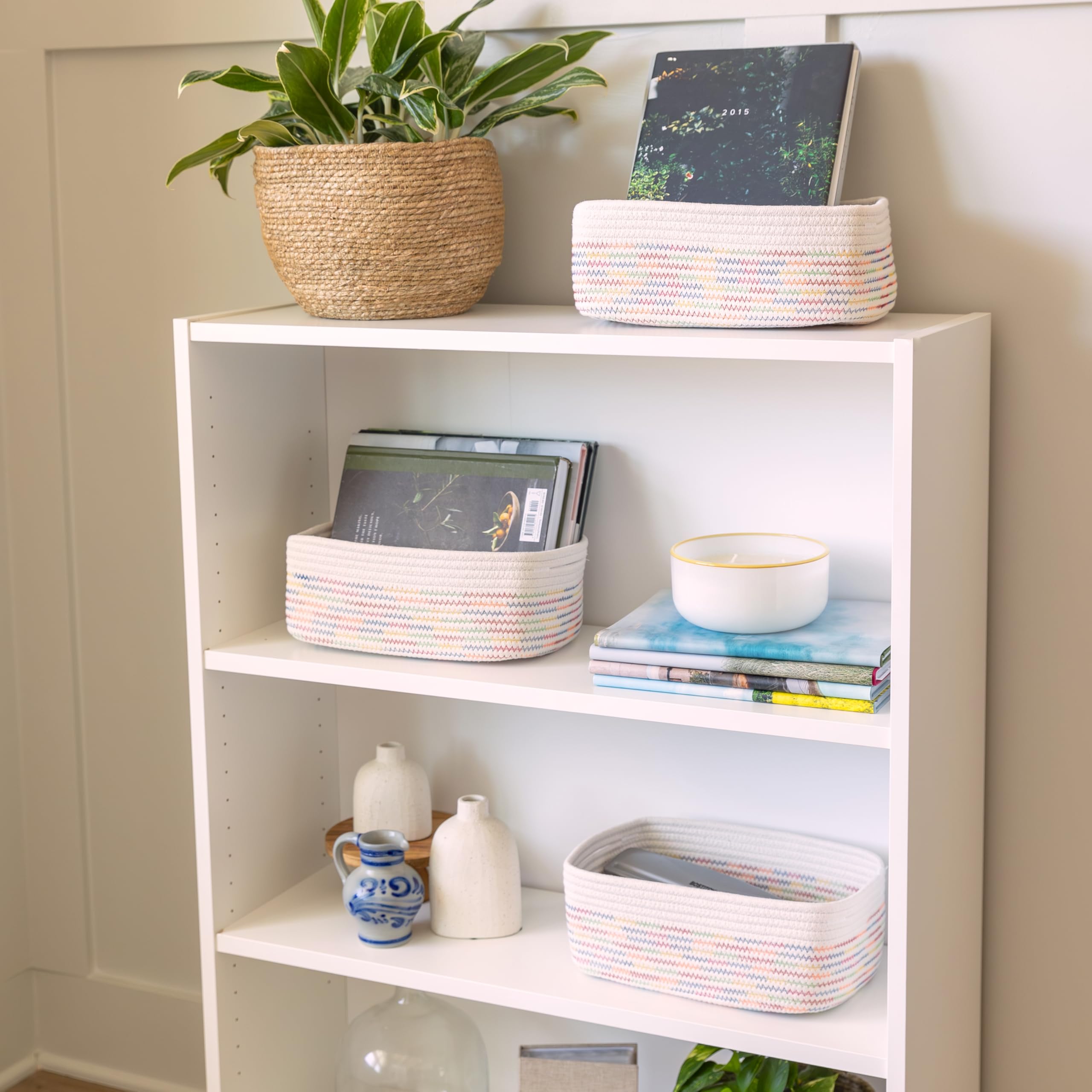 NaturalCozy rectangle basket space highlights more internal room per bin compared to round bins.
