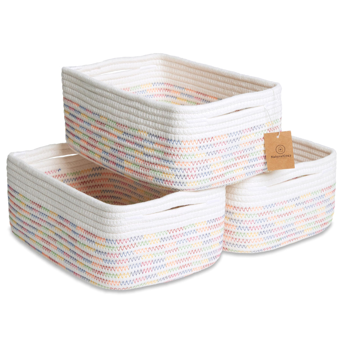 NaturalCozy rectangle basket shows a firm, structured form for neat shelves.