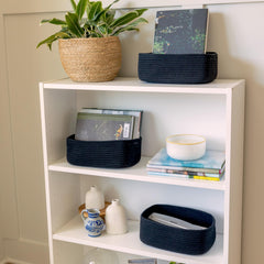 NaturalCozy rectangle bins nursery organization suitable for toys and blankets.