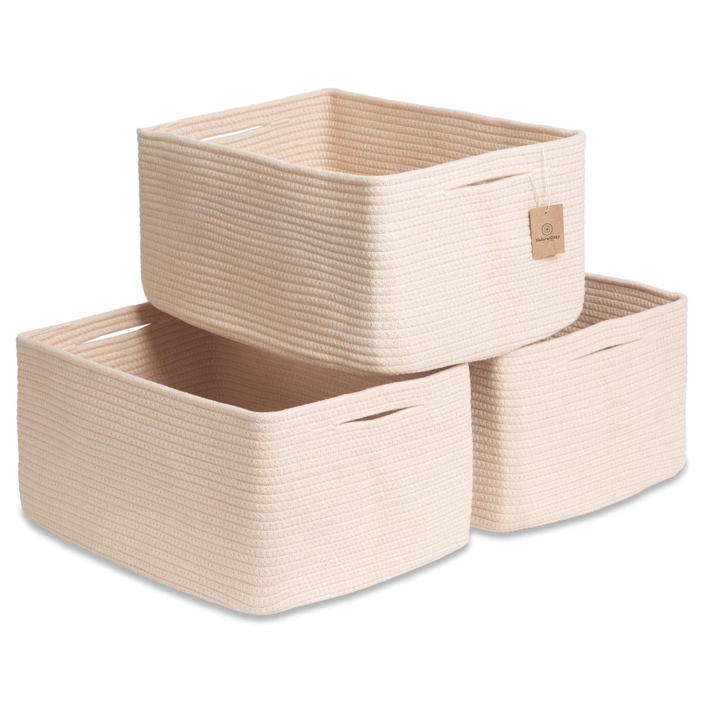 NaturalCozy rectangle storage basket showing firm structure and foldable design