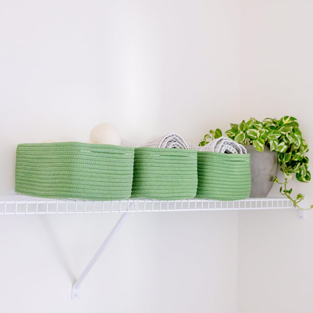 NaturalCozy rectangle storage basket reinforced hidden handles ensure secure lifting