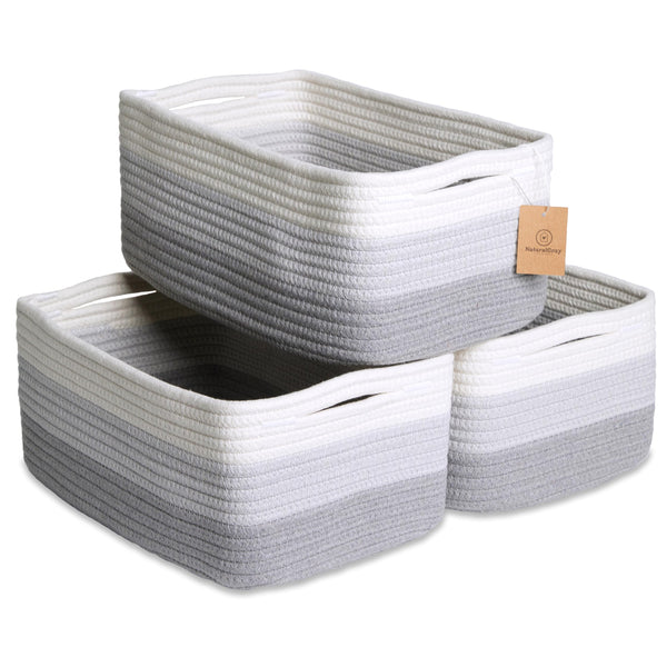 NaturalCozy rectangle storage basket shows firm structure for neat shelves