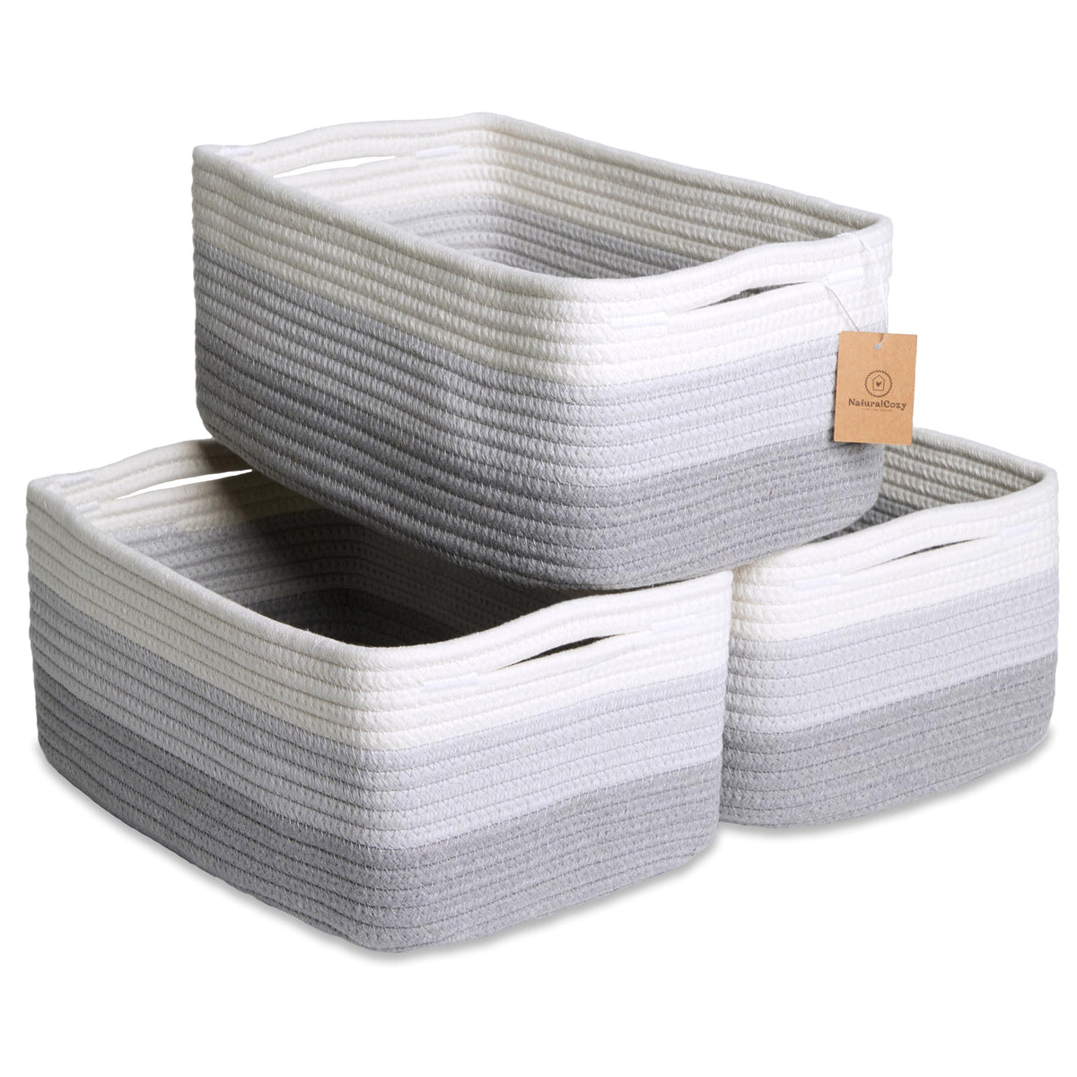 NaturalCozy rectangle storage basket shows firm structure for neat shelves